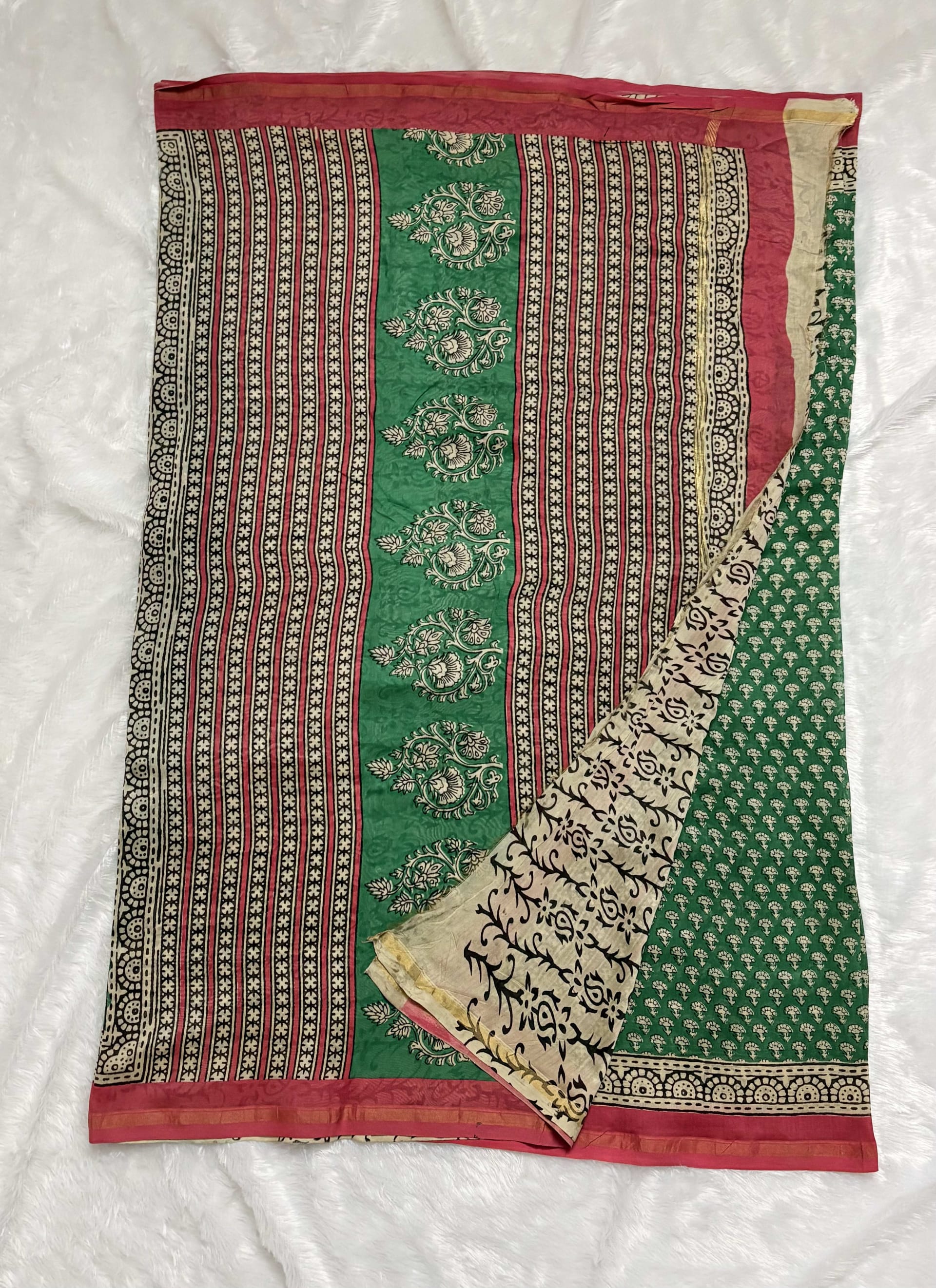 Pure Chanderi Saree - Green — Green Chanderi Cotton saree