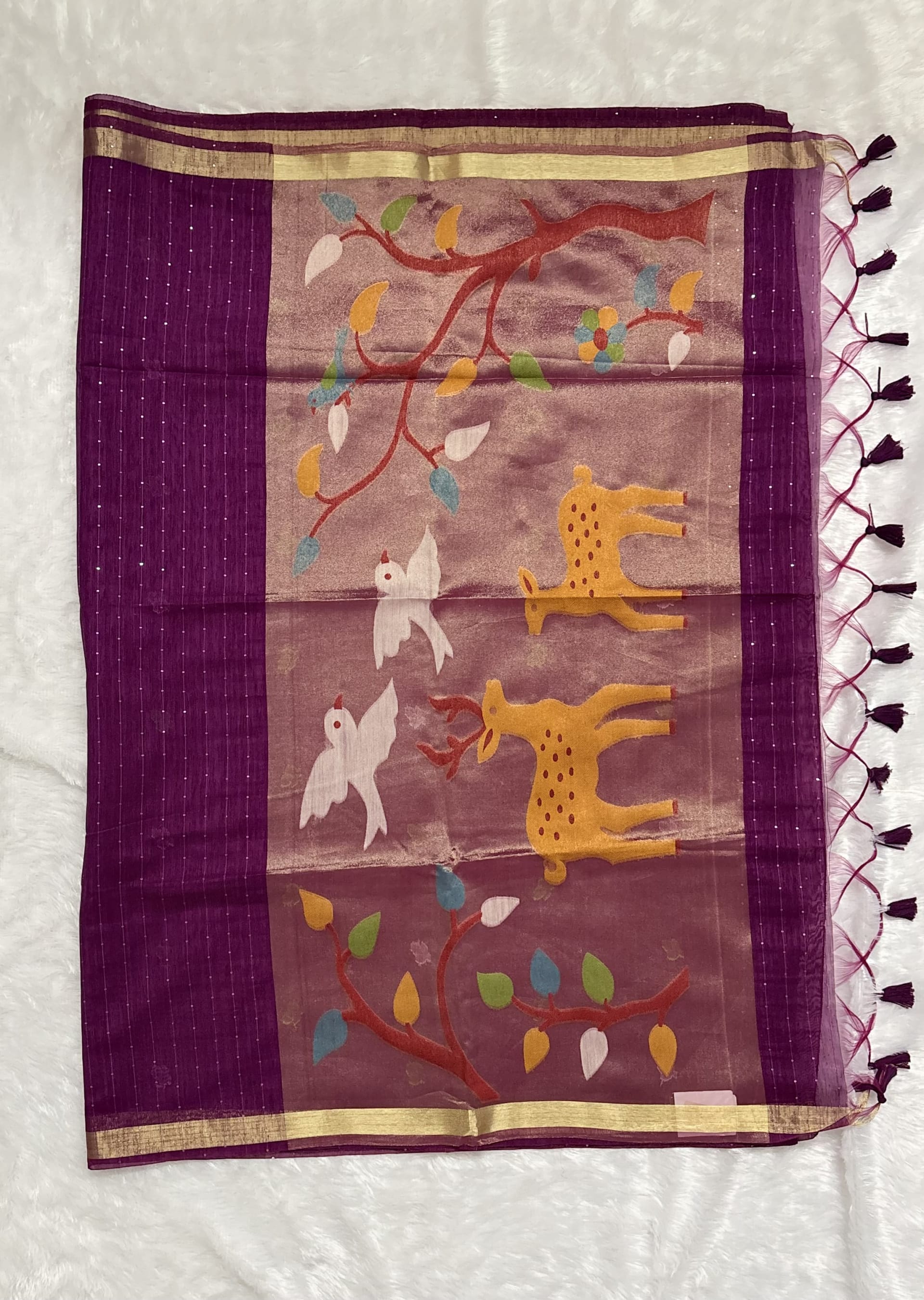 Jute Munga Sarees with Jamdani Pallu Pink — Pink/Peach Jamdani Jute Munga saree