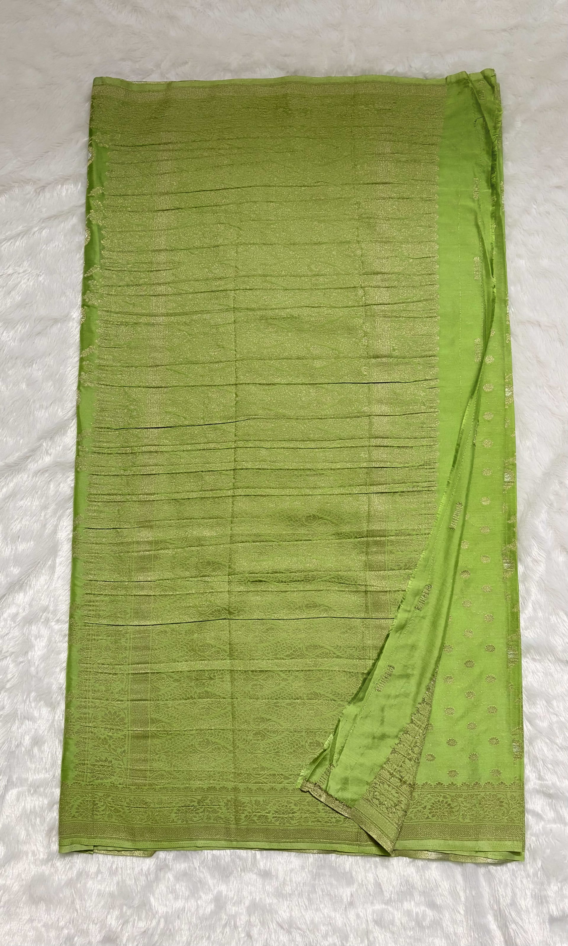 Crush Crepe Saree with Self Colour - Pista green — Green Banarasi Crepe saree