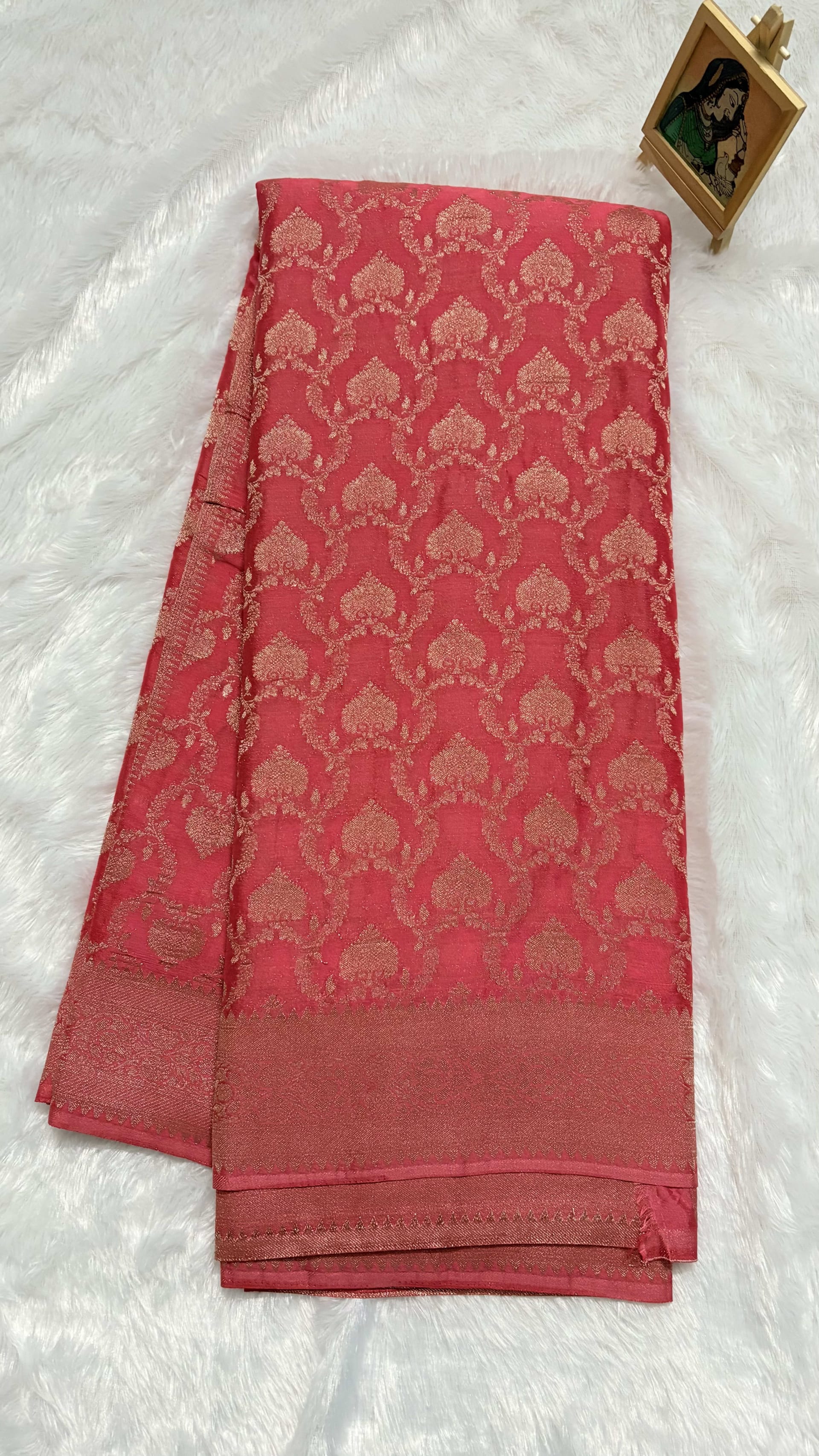 Crush Crepe Saree with Self Colour - Pink — Pink/Peach Banarasi Crepe saree