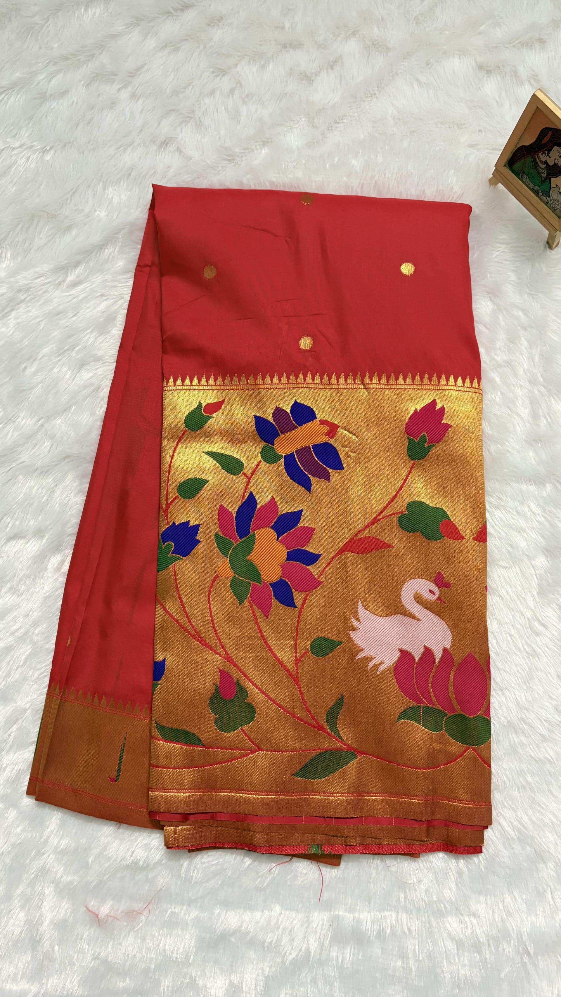 Art silk Sarees with Paithani Skirt Border - Red — Red/Maroon Paithani Art Silk saree