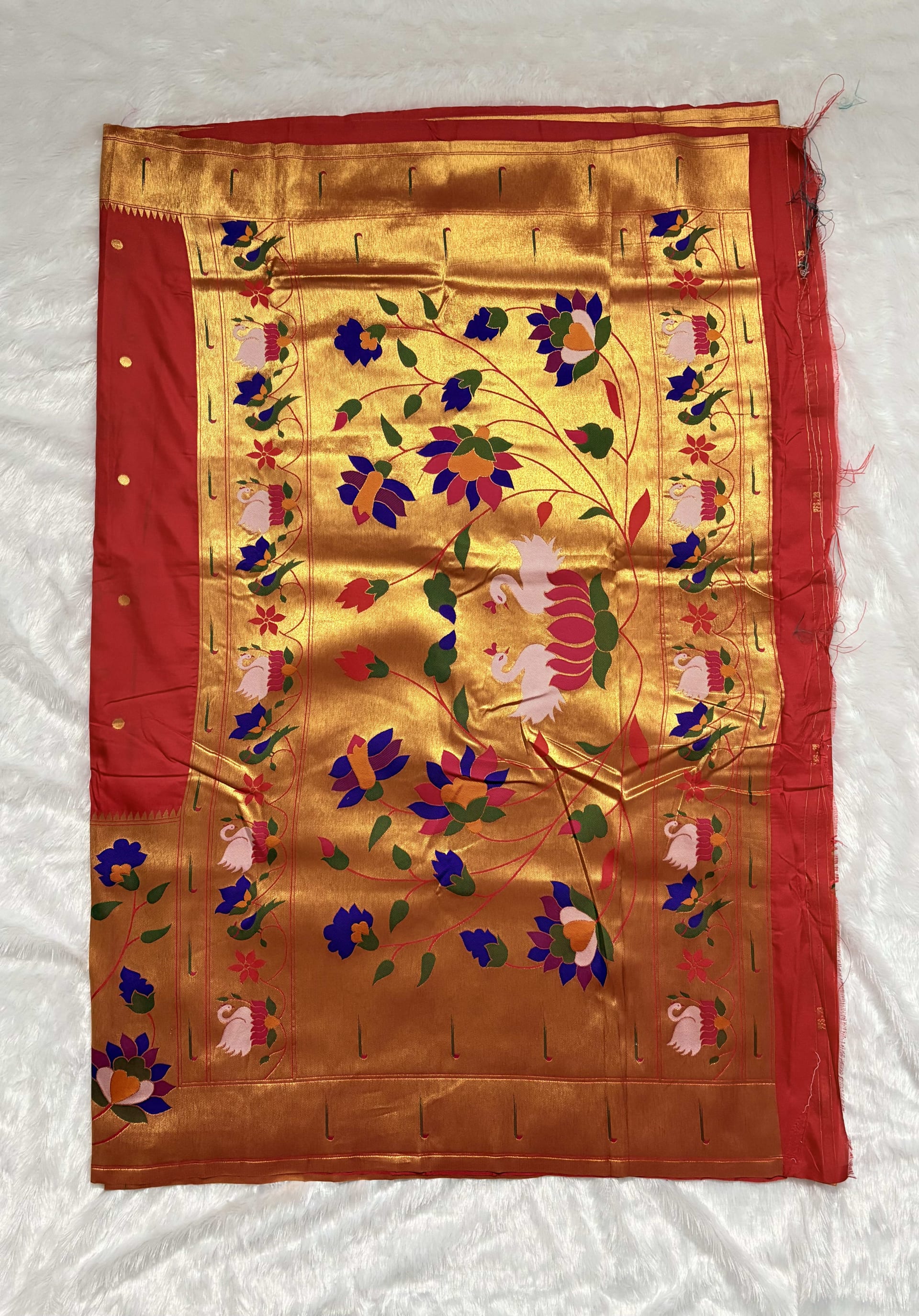 Art silk Sarees with Paithani Skirt Border - Red — Red/Maroon Paithani Art Silk saree