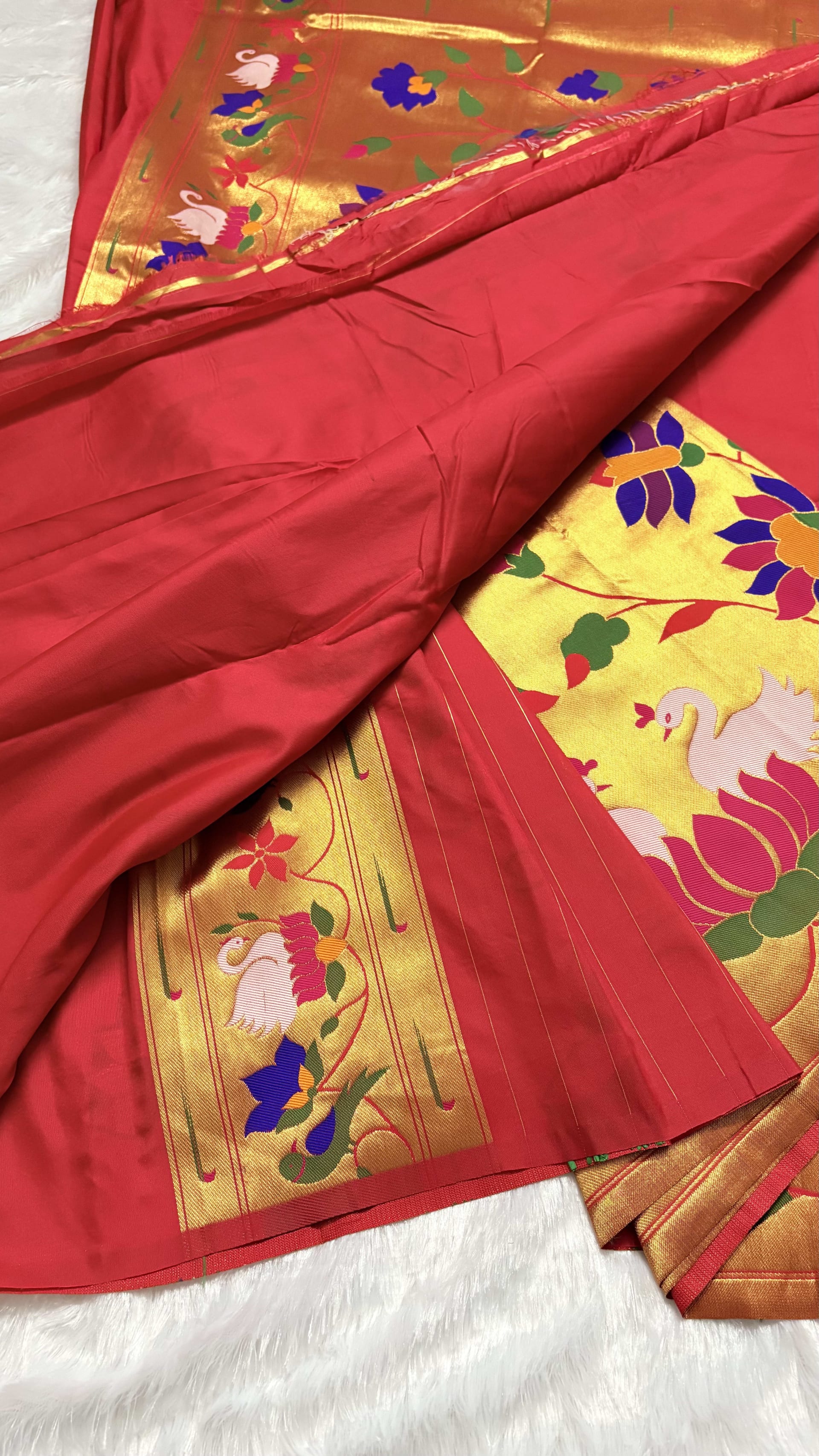 Art silk Sarees with Paithani Skirt Border - Red — Red/Maroon Paithani Art Silk saree