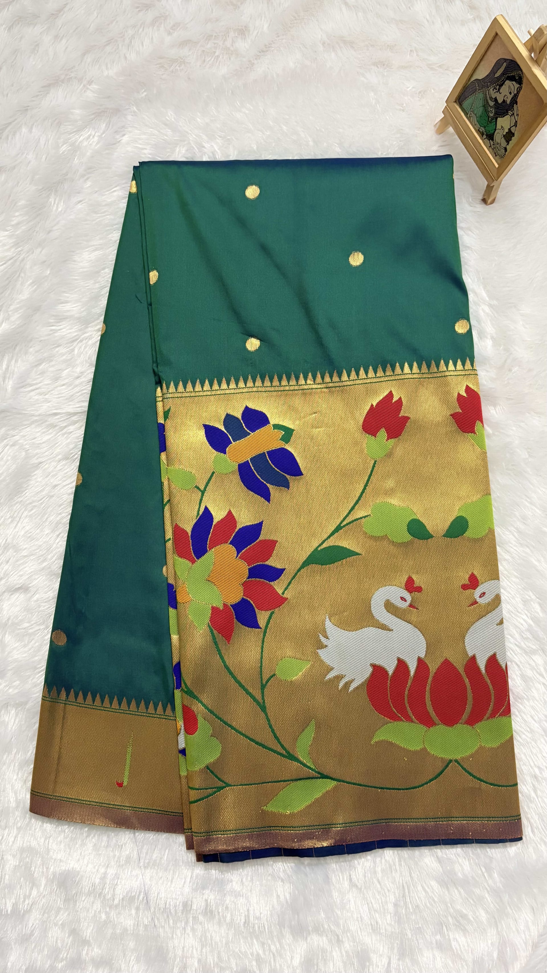 Art silk Sarees with Paithani Skirt Border - Peacock blue — Blue Paithani Art Silk saree