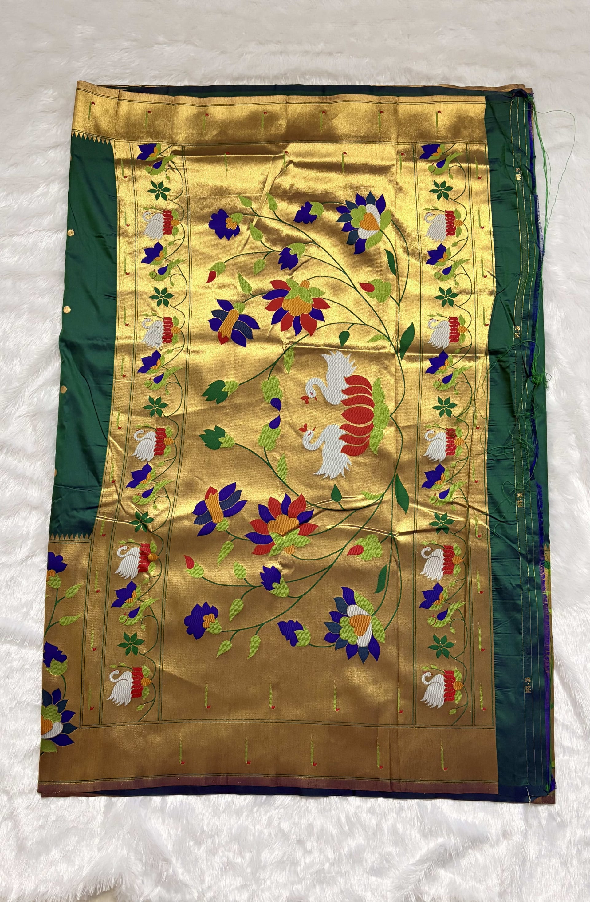 Art silk Sarees with Paithani Skirt Border - Peacock blue — Blue Paithani Art Silk saree