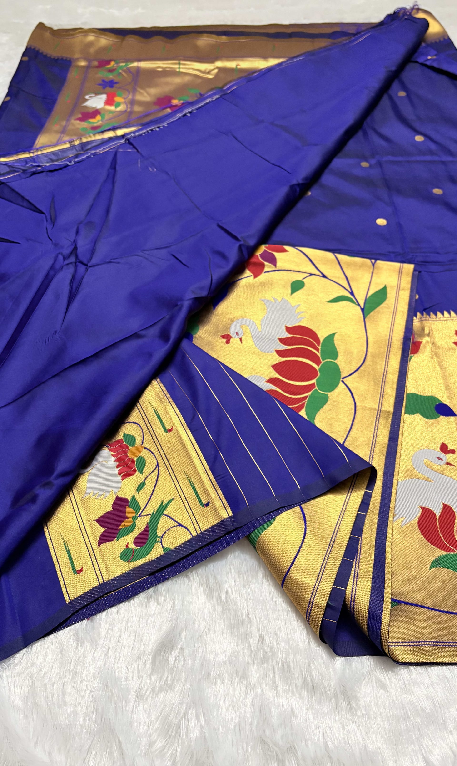 Art silk Sarees with Paithani Skirt Border - Navy blue — Blue Paithani Art Silk saree