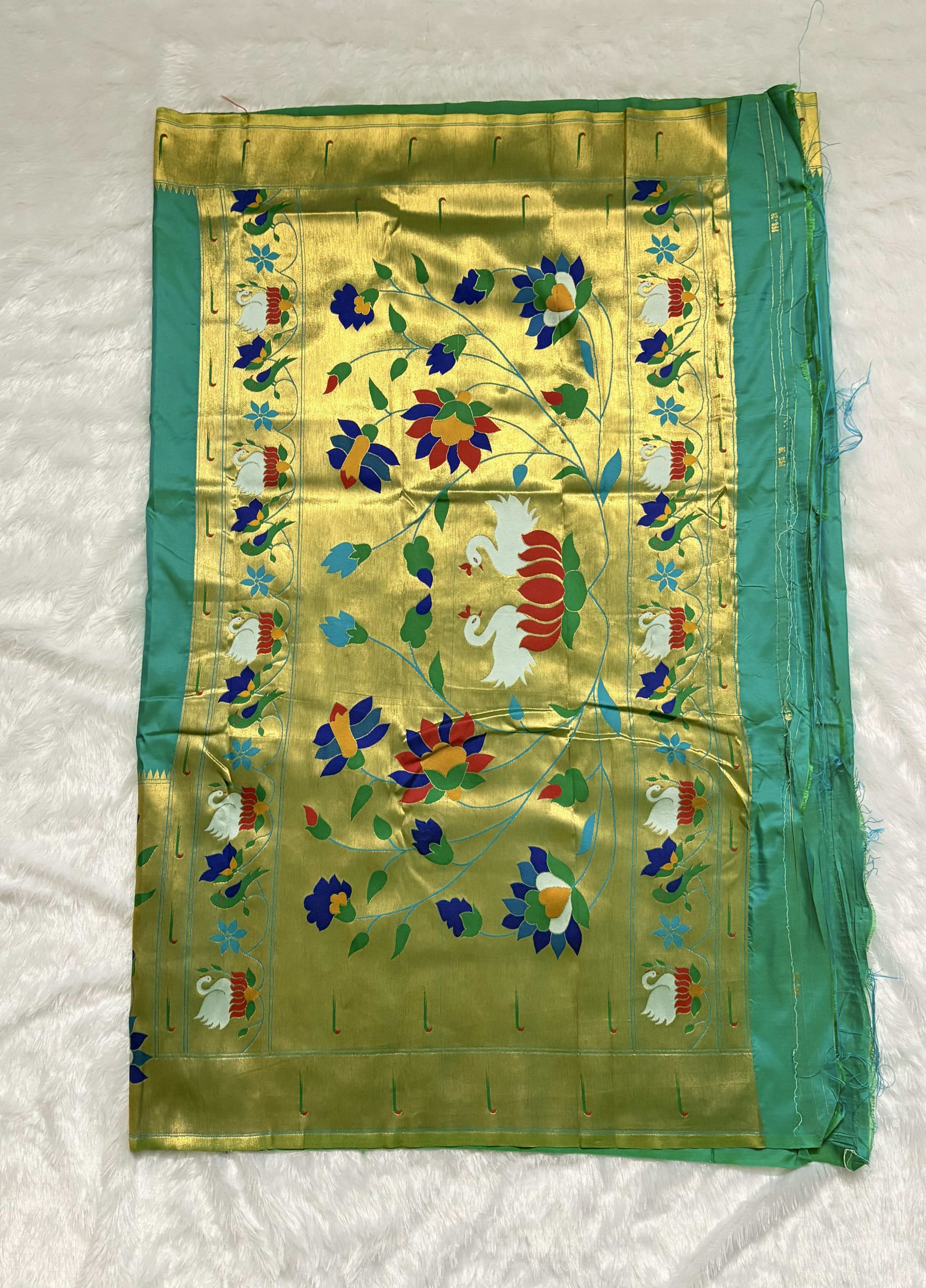 Art silk Sarees with Paithani Skirt Border - Rama Green — Green Paithani Art Silk saree