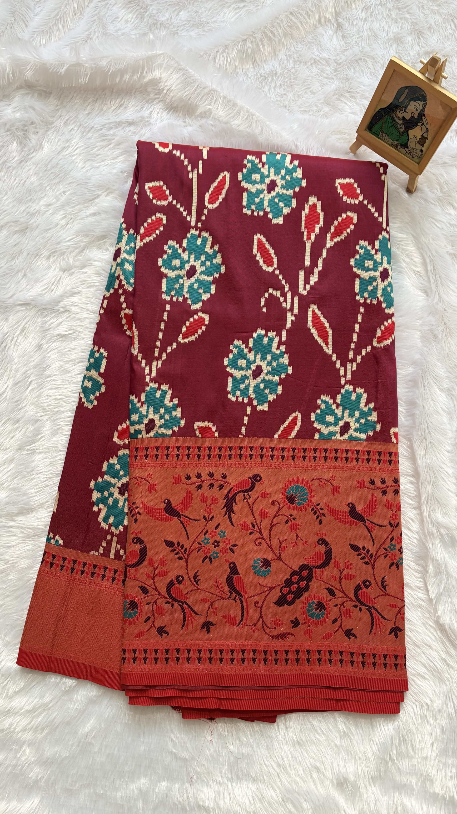 Art silk Sarees with Paithani Border Floral - Pink — Pink/Peach Paithani Art Silk saree