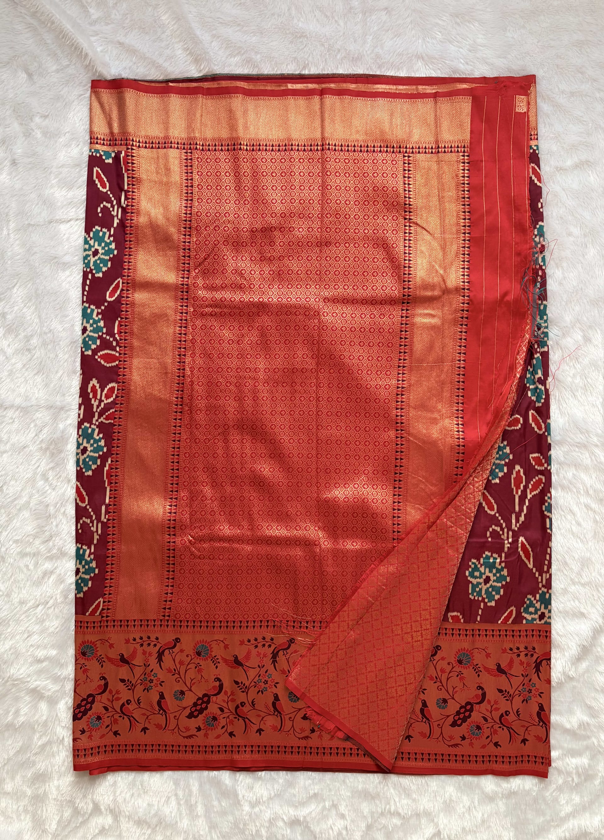 Art silk Sarees with Paithani Border Floral - Pink — Pink/Peach Paithani Art Silk saree