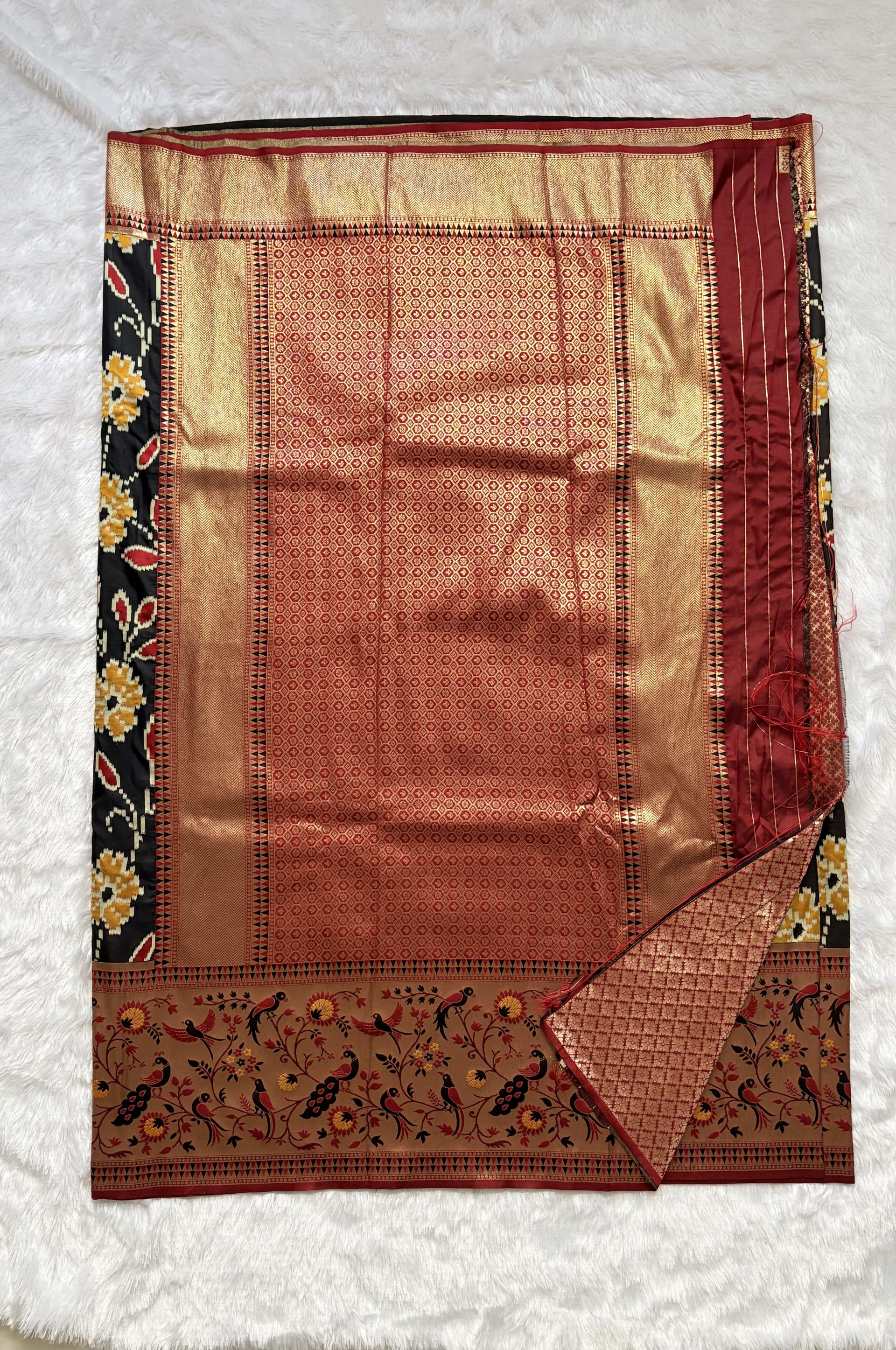 Art silk Sarees with Paithani Border Floral - Black — Black/Grey Paithani Art Silk saree