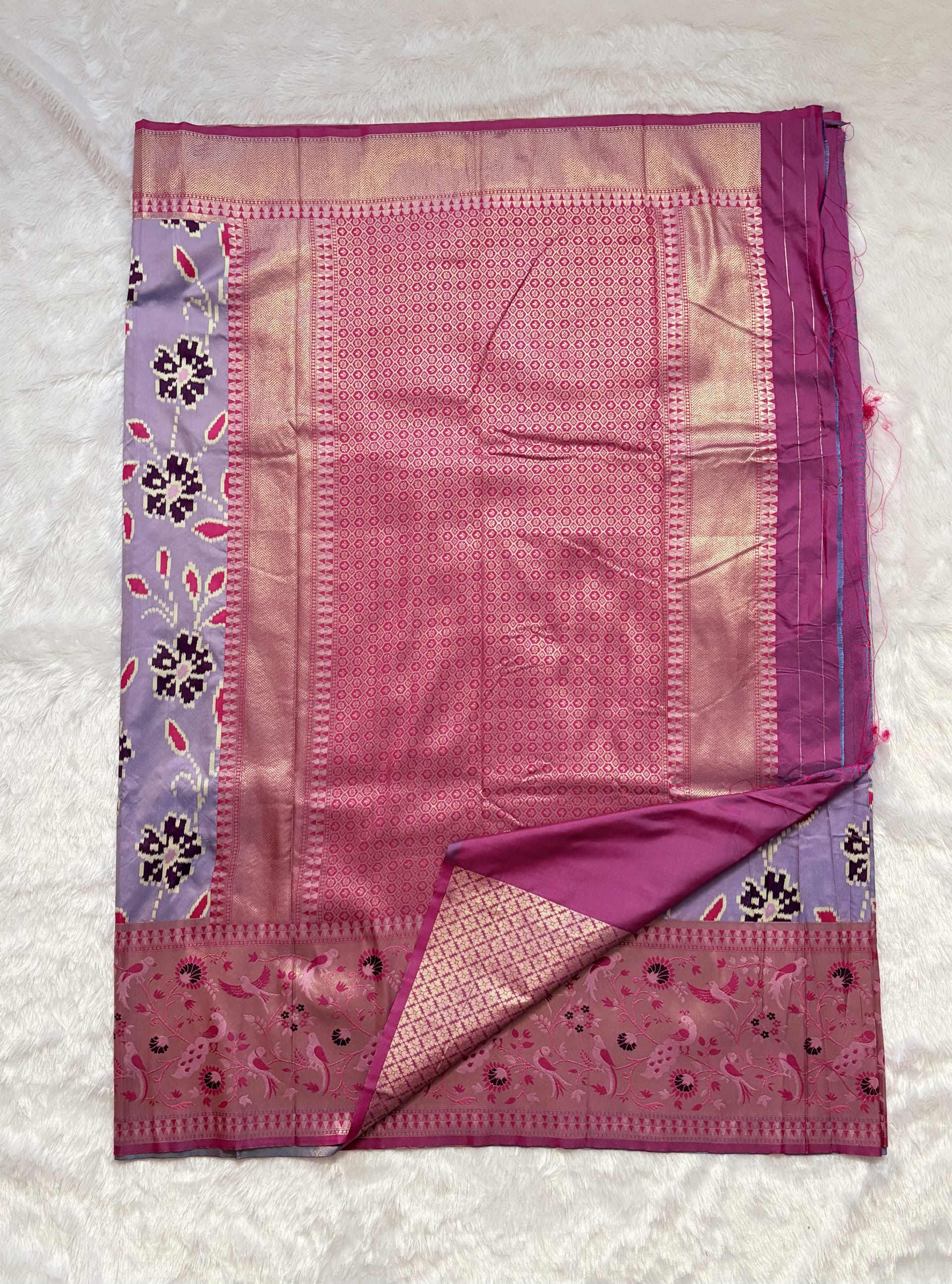 Art silk Sarees with Paithani Border Floral - Lavender — Purple/Lavender Paithani Art Silk saree