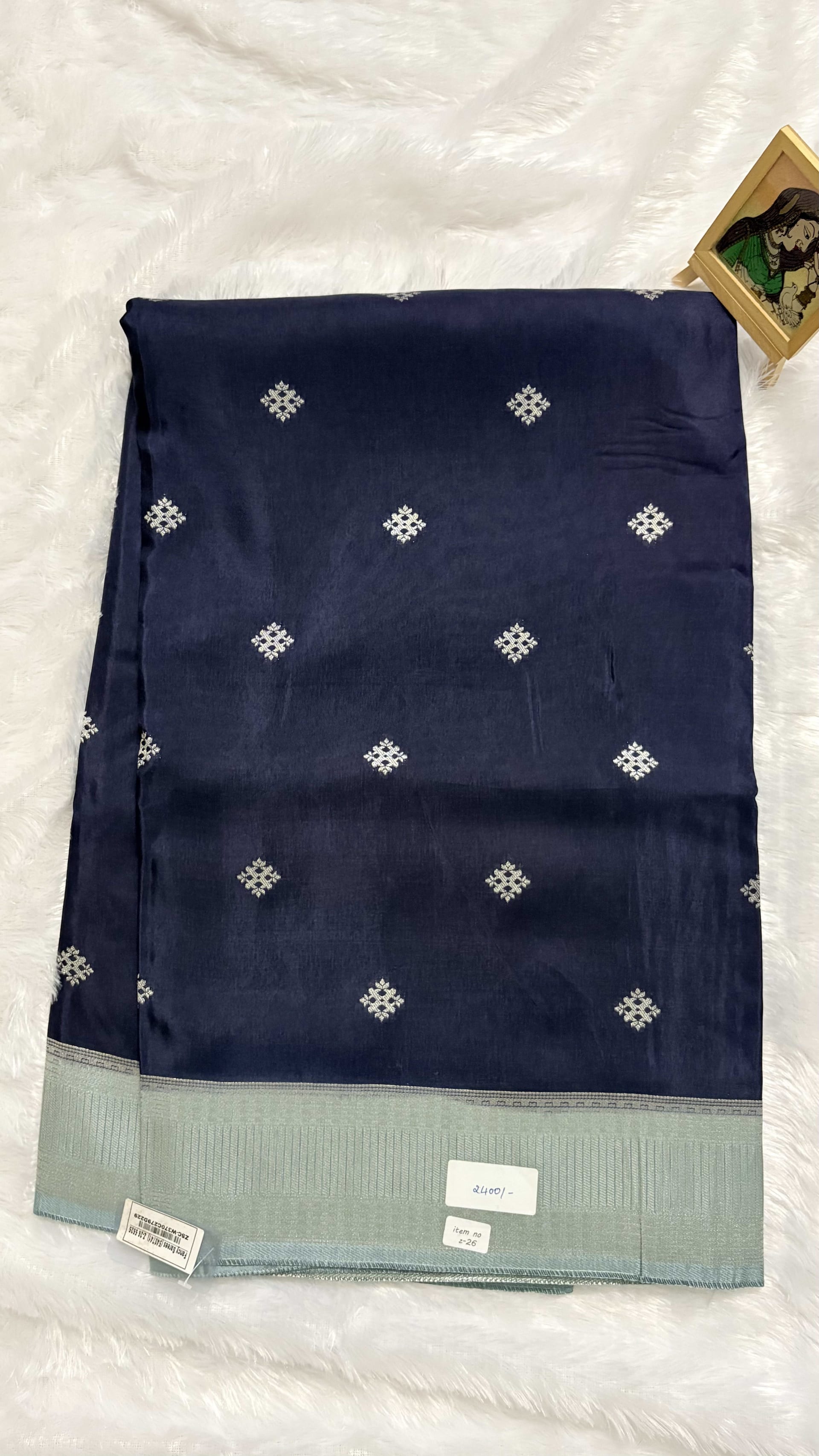 Viscose Silk Saree - Navy blue — Blue Banarasi Crepe saree