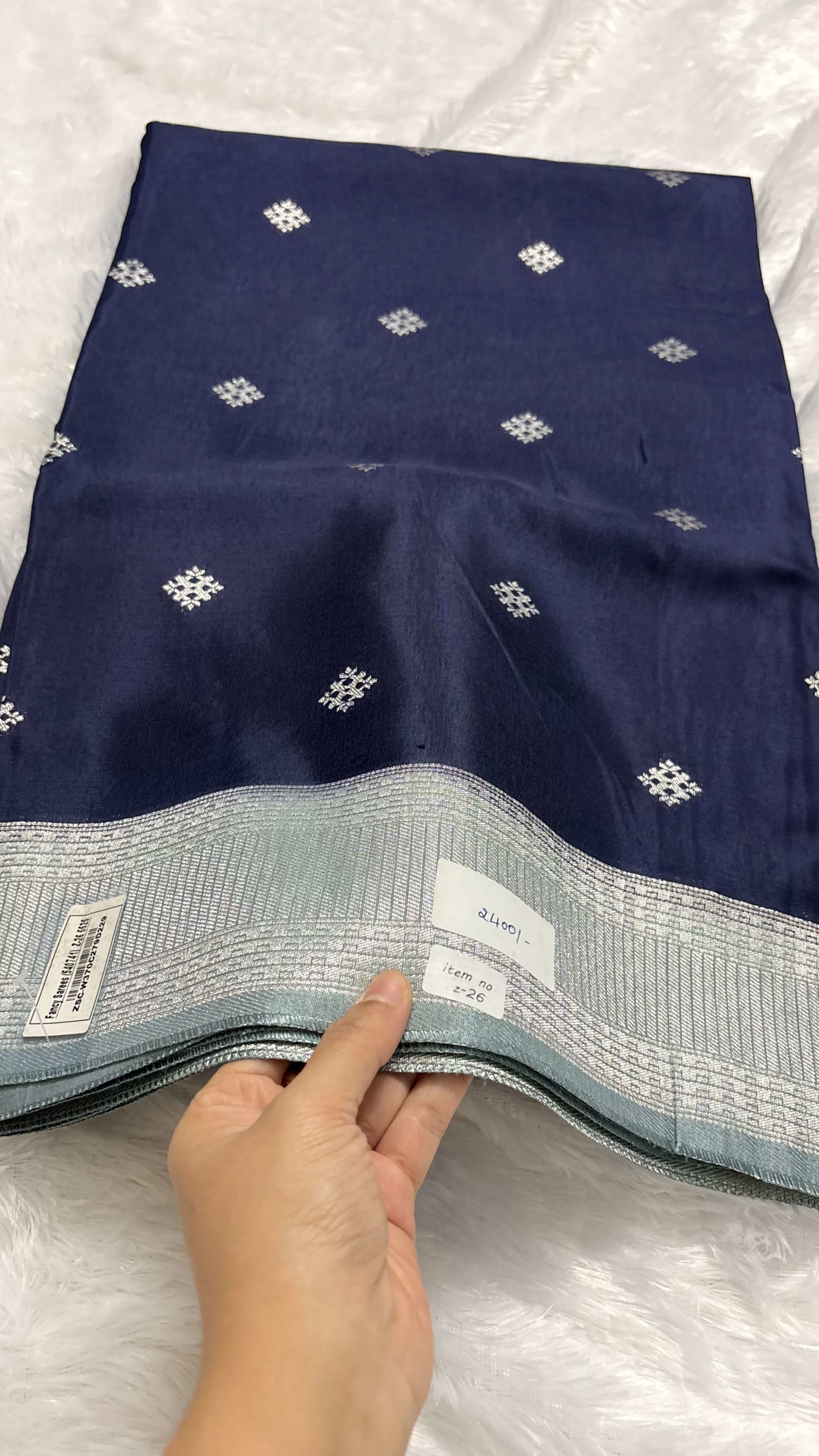 Viscose Silk Saree - Navy blue — Blue Banarasi Crepe saree