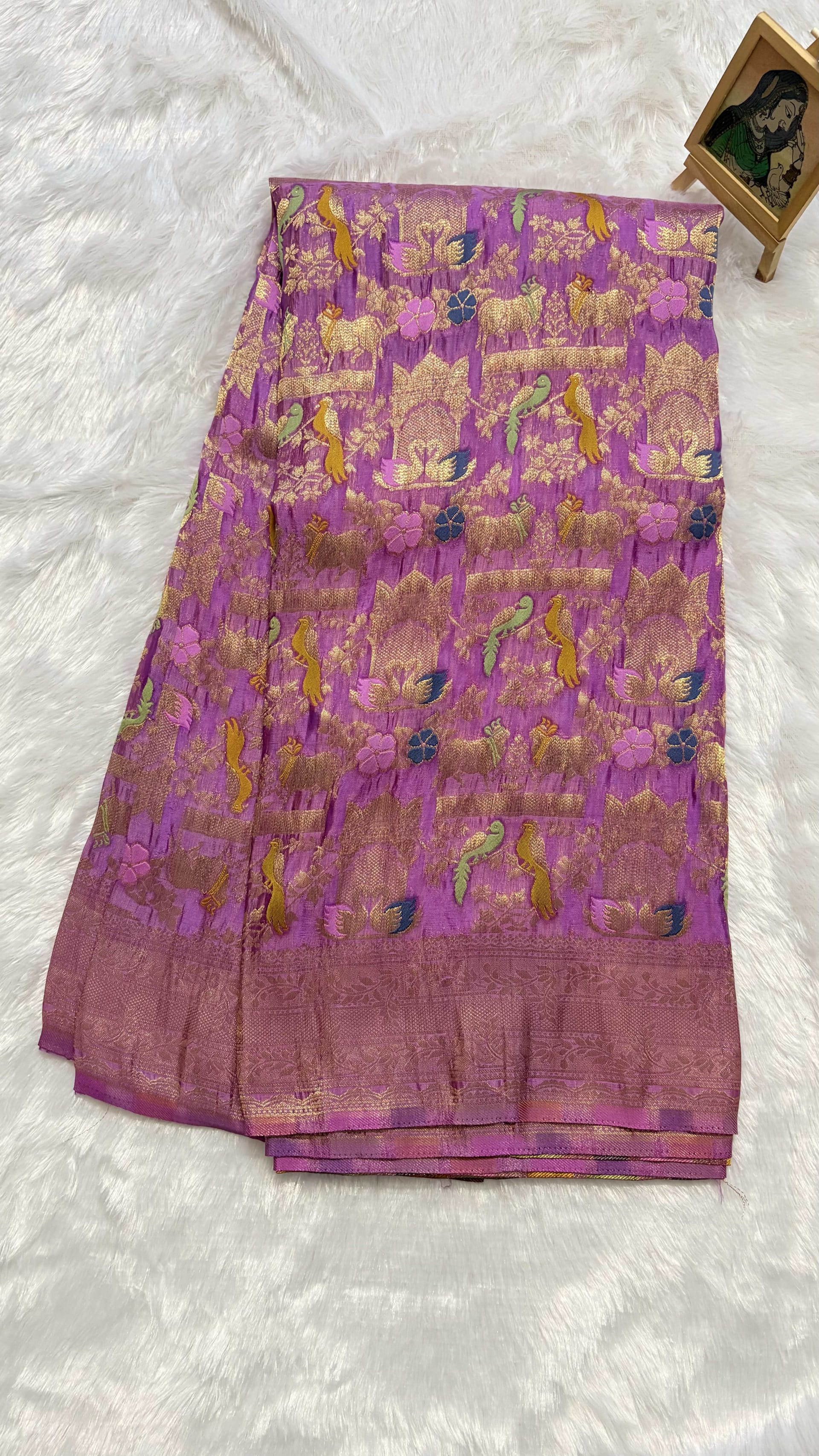 Crepe sarees with all over weaving Onion pink — Pink/Peach Banarasi Crepe saree