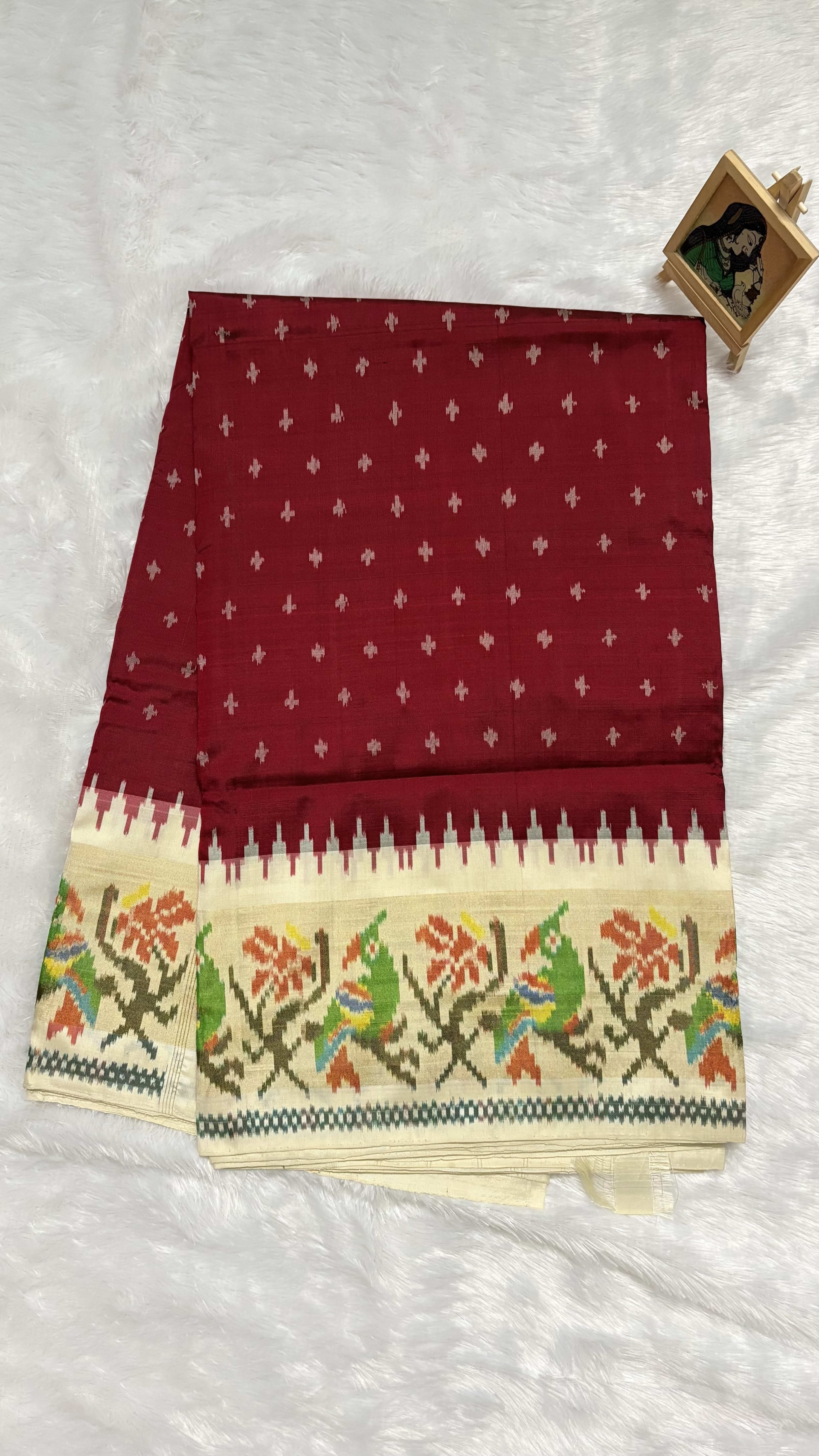 Pure Ikkat Silk Saree with Paithani border Maroon — Red/Maroon Pochampally/Ikat Silk saree