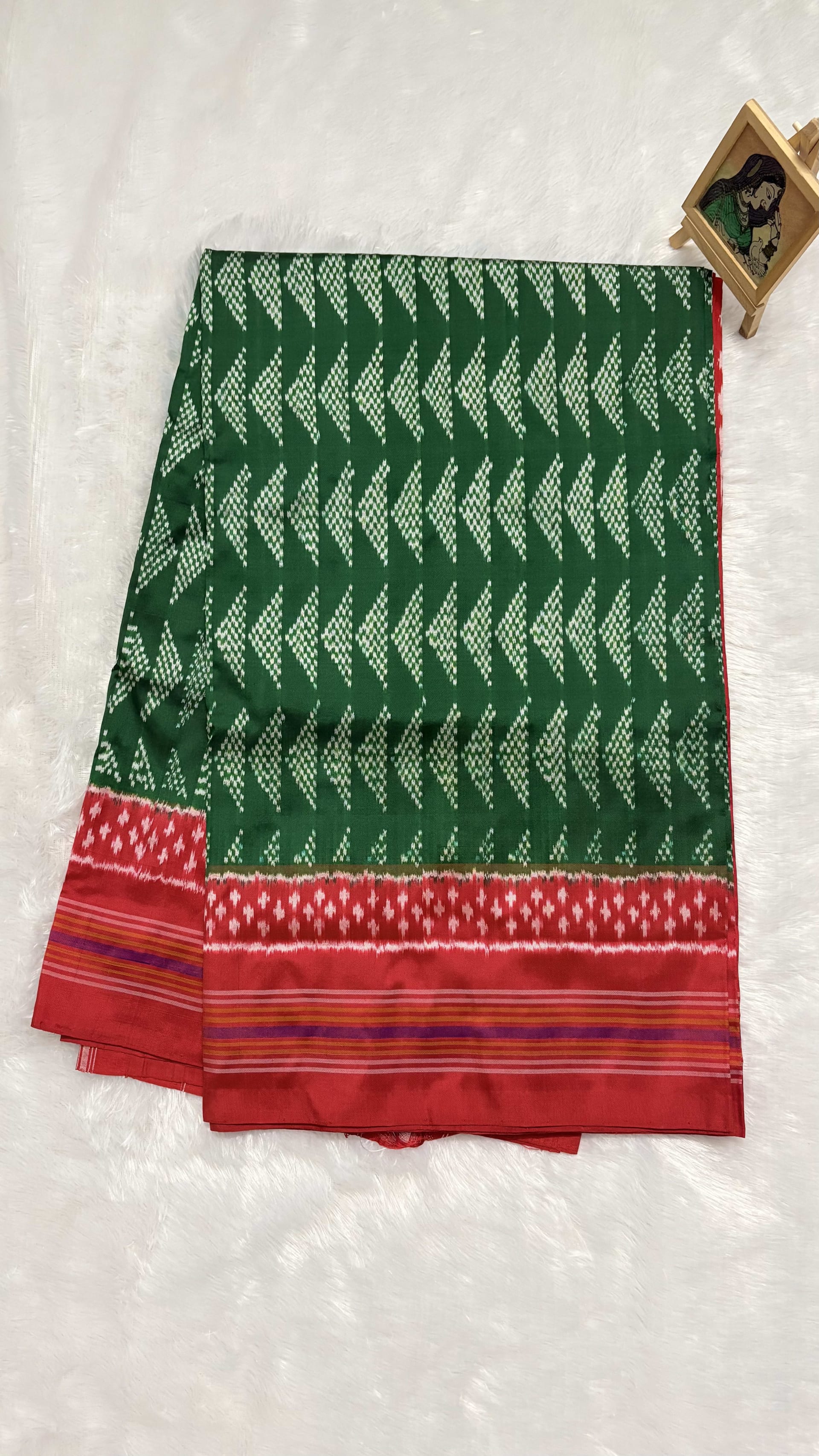 Pure Ikkat Silk Saree Abstract Green — Green Pochampally/Ikat Silk saree