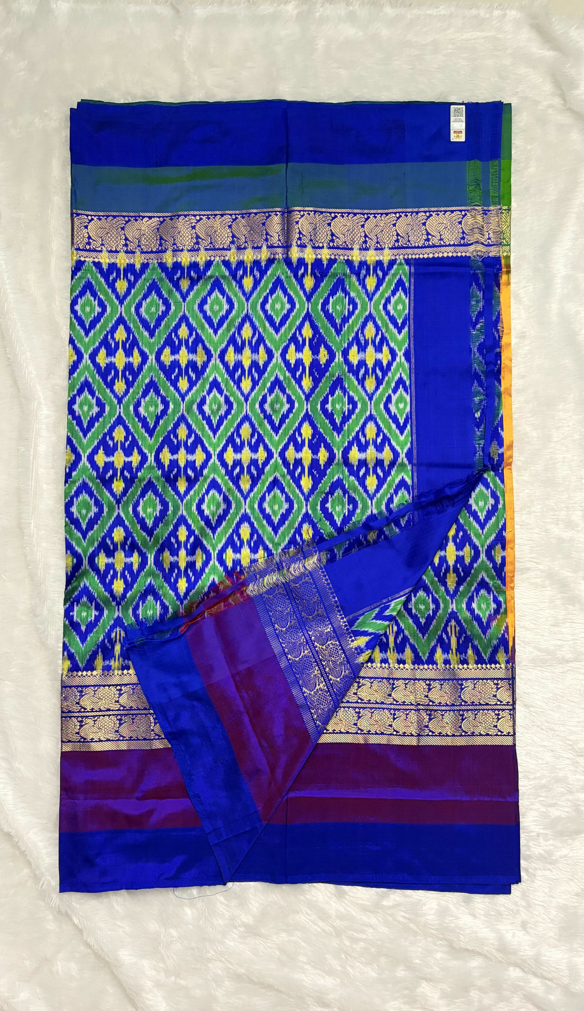 Pure Ikkat Silk Saree with ganga jamuna border Mustard — Yellow Pochampally/Ikat Silk saree