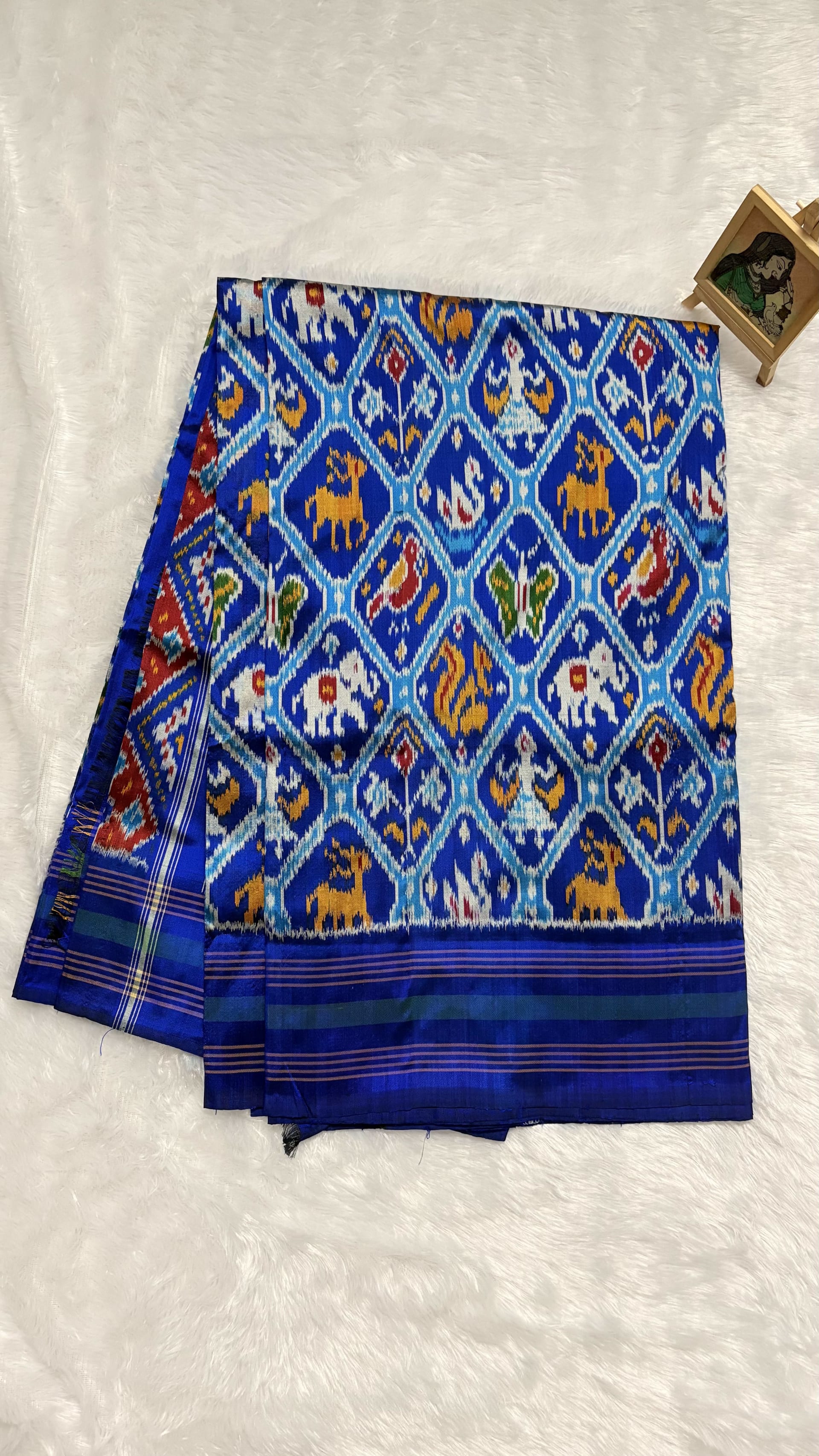 Pure Ikkat Silk Saree with Patola design Blue — Blue Pochampally/Ikat Silk saree