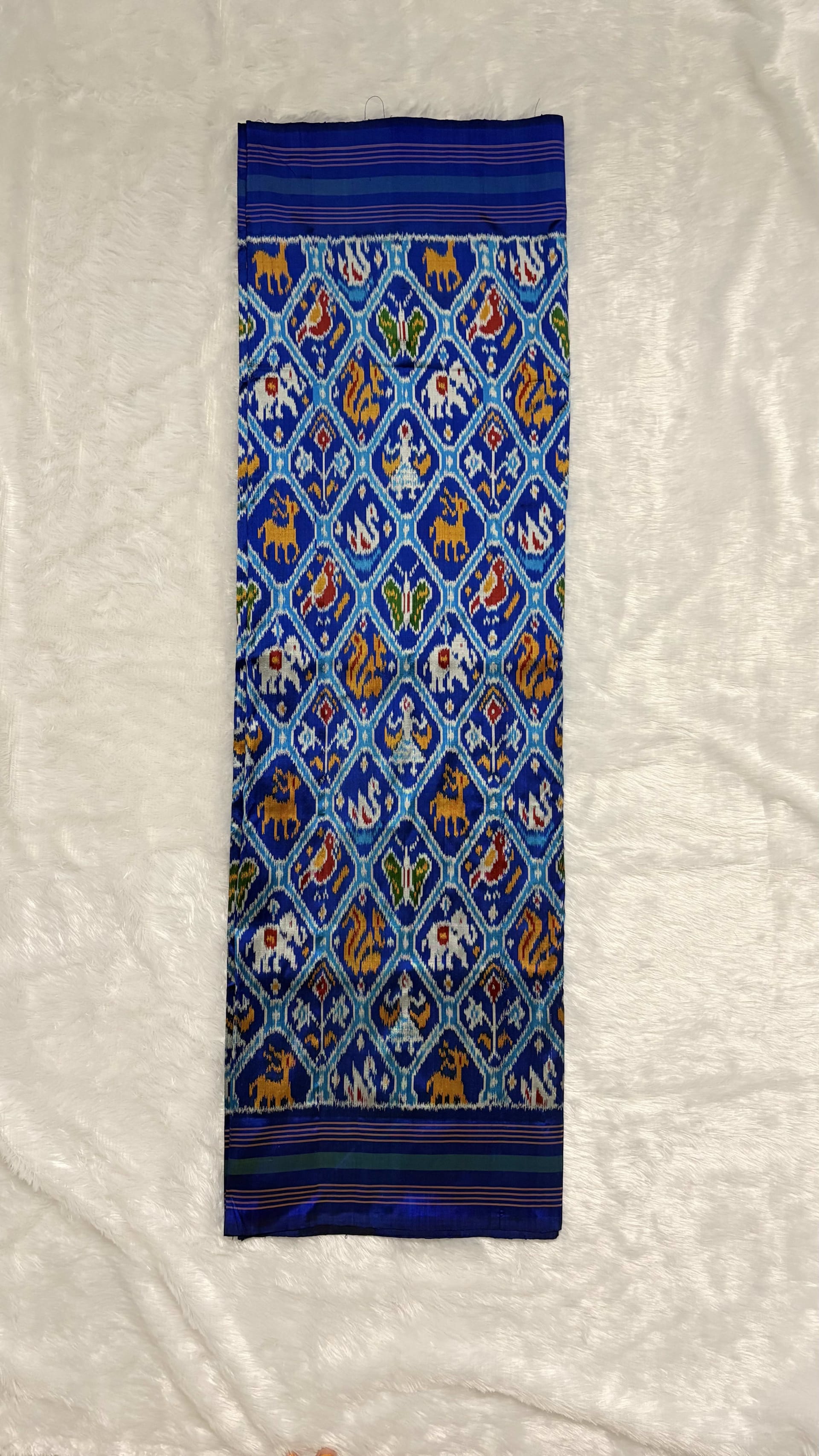 Pure Ikkat Silk Saree with Patola design Blue — Blue Pochampally/Ikat Silk saree