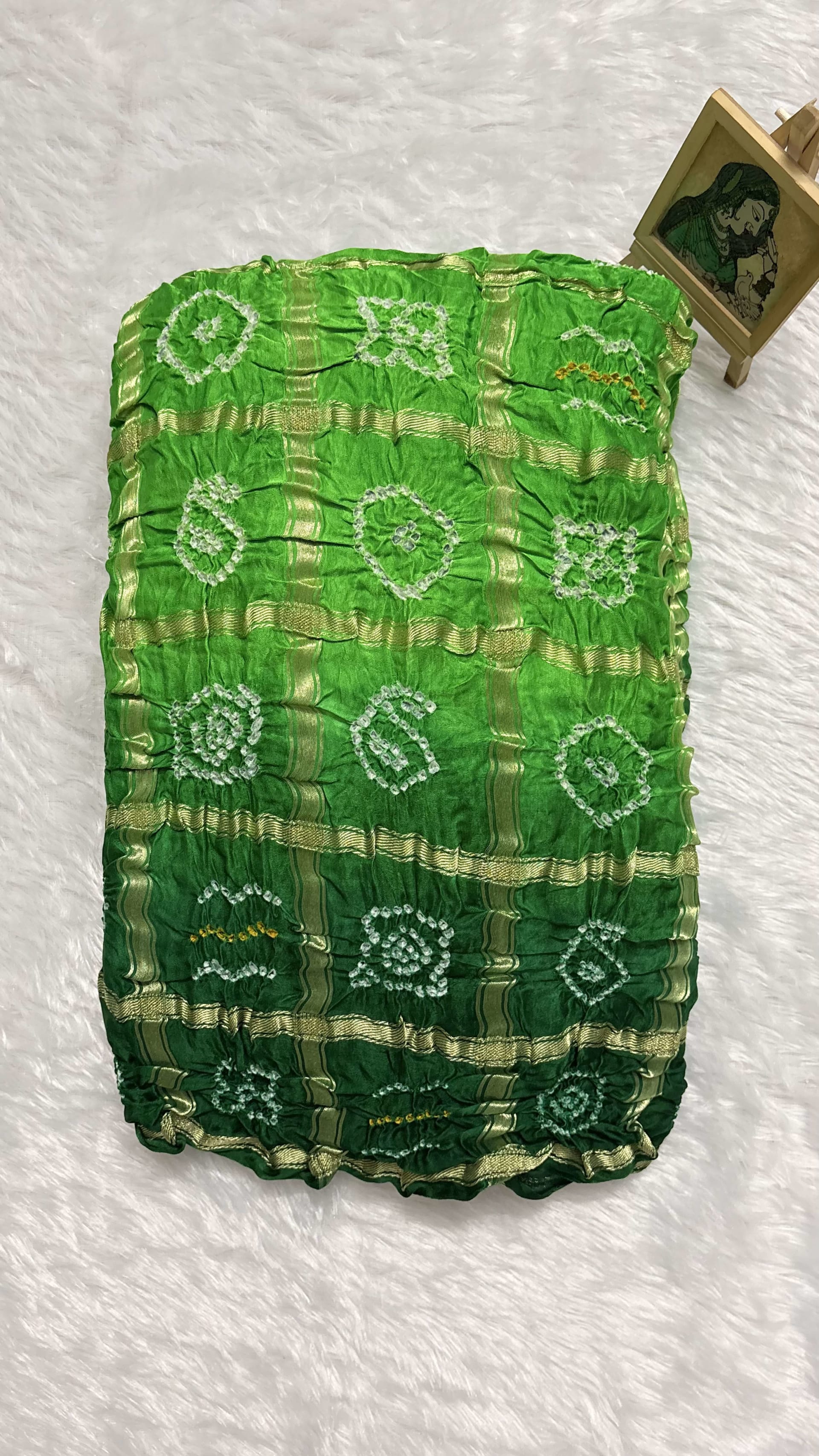 Pure Gajji Silk Saree with Gharchola Bandhani pattern - Green — Green Bandhani Gajji Silk saree