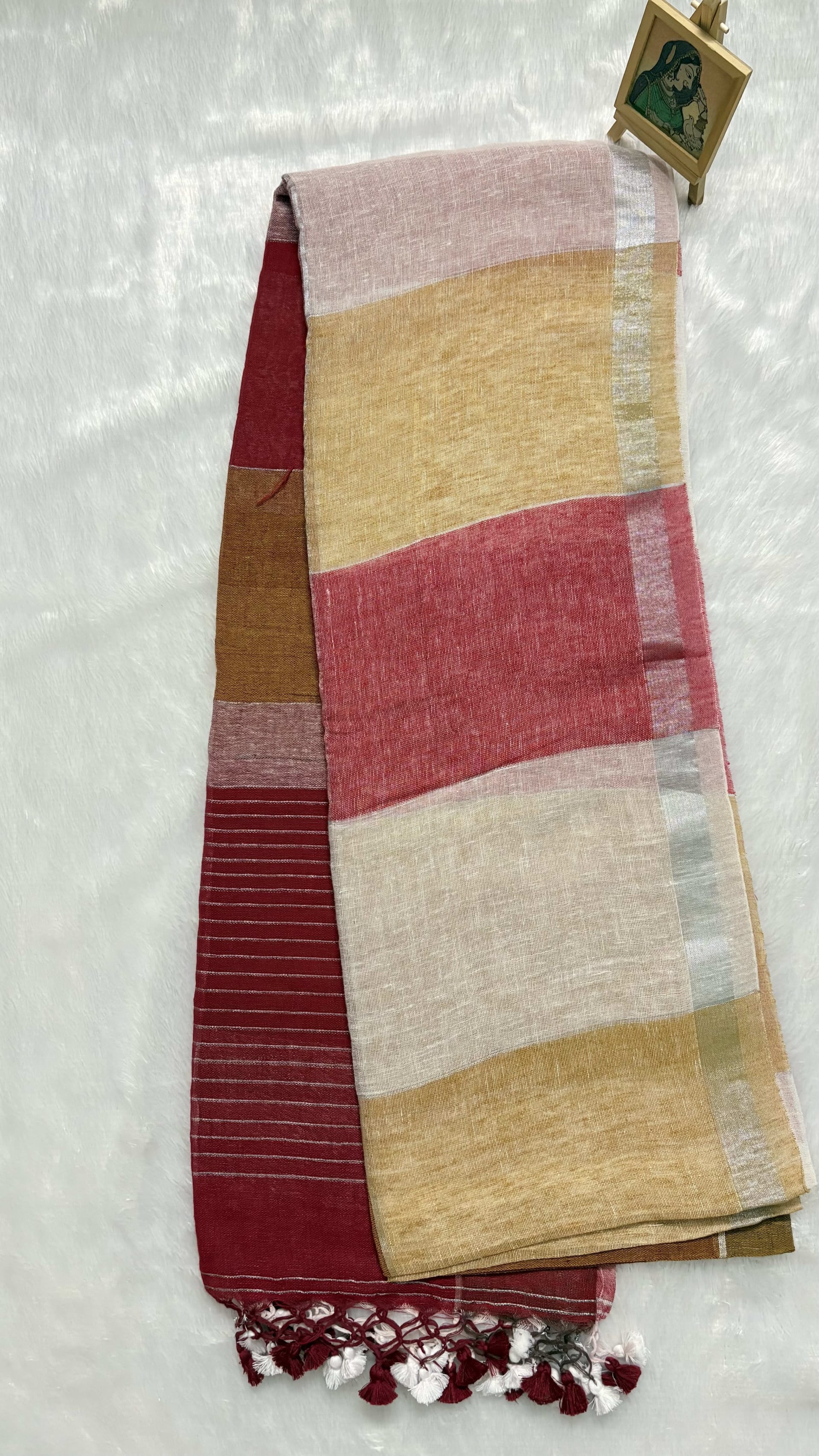 Linen Sarees with Big Checks - White and brown — White/Cream Chanderi Linen saree
