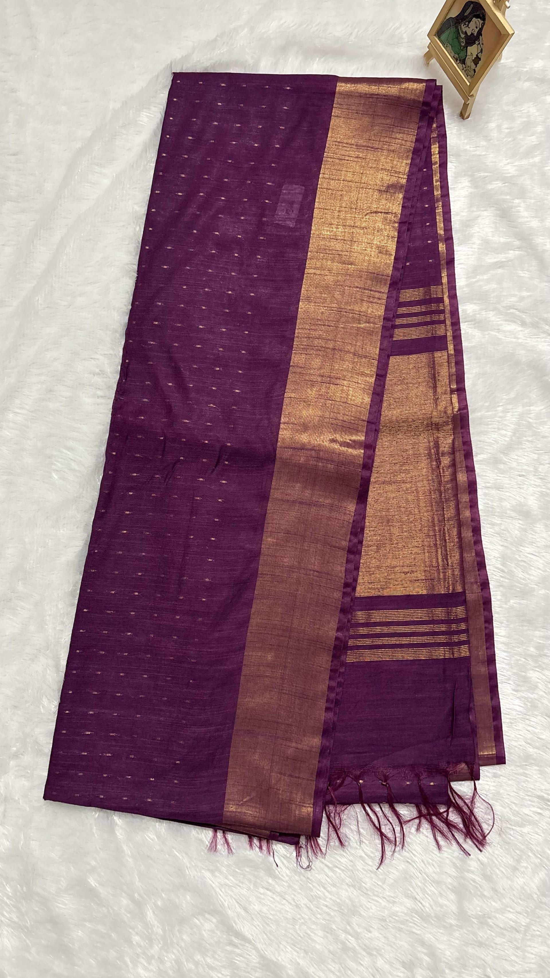 Slub Linen cotton saree with thousand butta Wine — Wine/Magenta Chanderi Linen saree