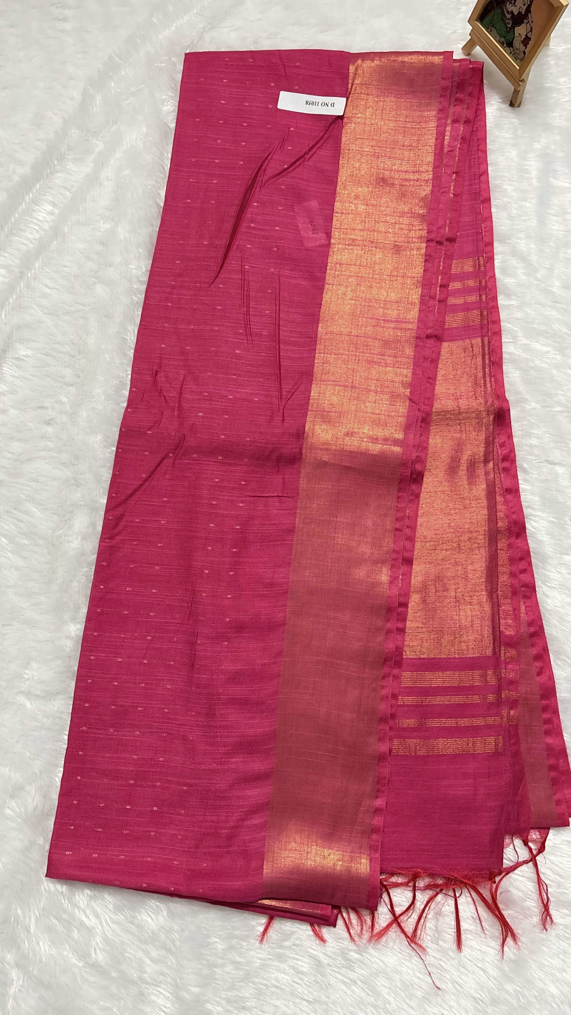 Slub Linen cotton saree with thousand butta Pink — Pink/Peach Chanderi Linen saree