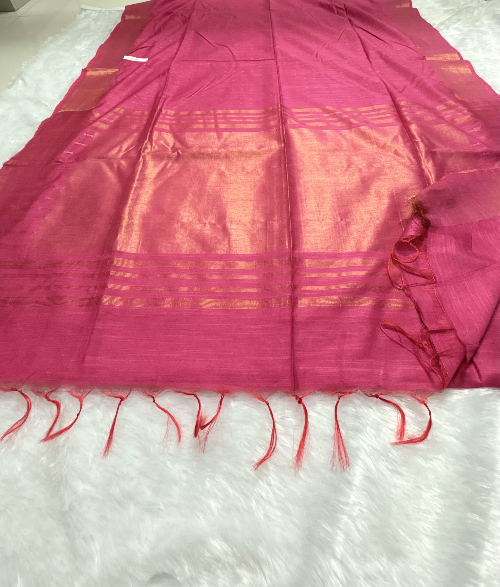 Slub Linen cotton saree with thousand butta Pink — Pink/Peach Chanderi Linen saree