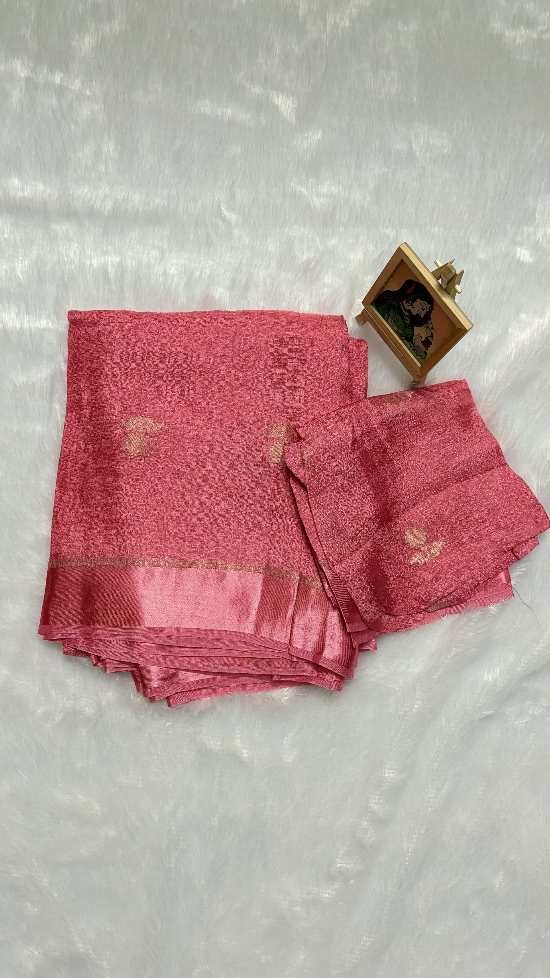 Viscose saree with buttas Baby Pink — Pink/Peach Banarasi Viscose saree