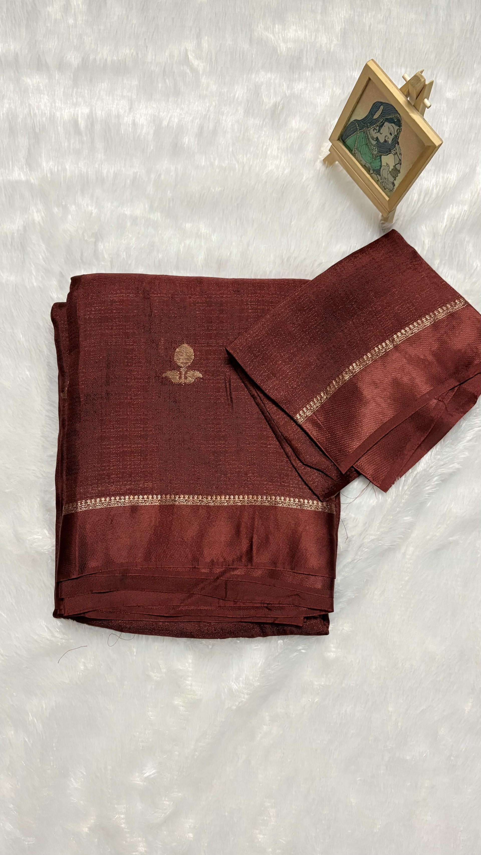 Viscose saree with buttas Brown — Brown Banarasi Viscose saree