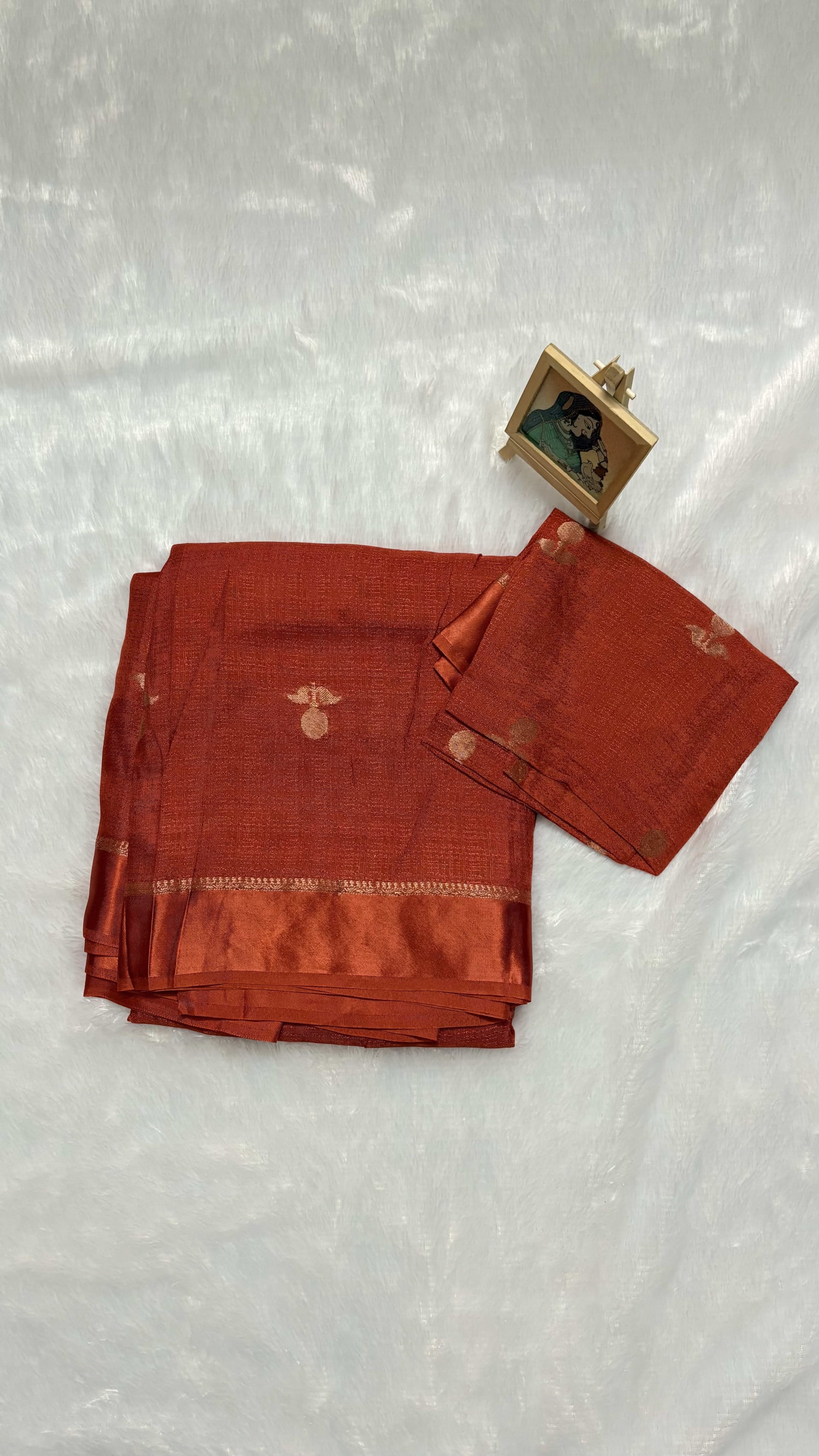 Viscose saree with buttas Rust Orange — Orange Banarasi Viscose saree