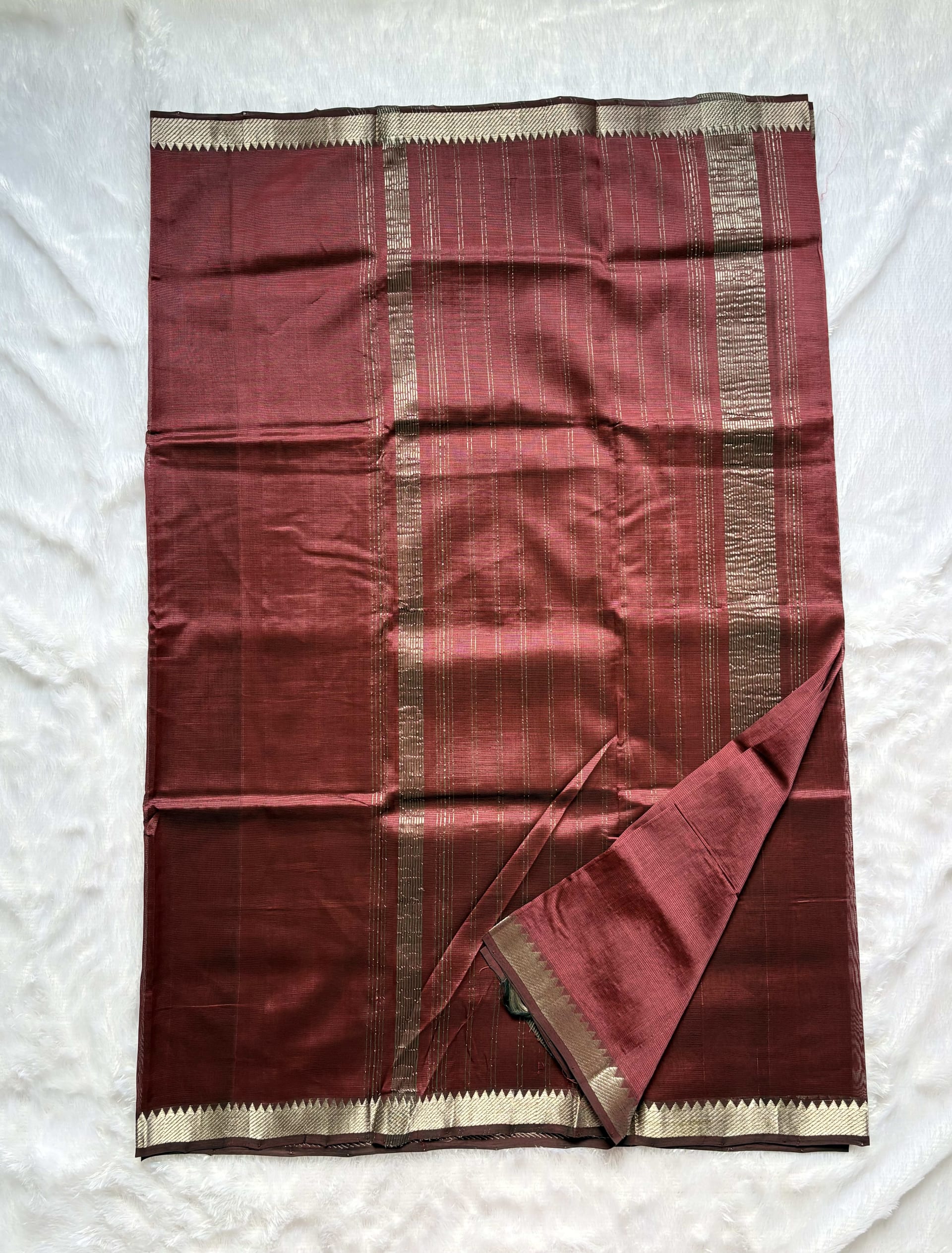 Mangalagiri Pattu Sarees 50mm border Brown — Brown Mangalagiri Silk saree