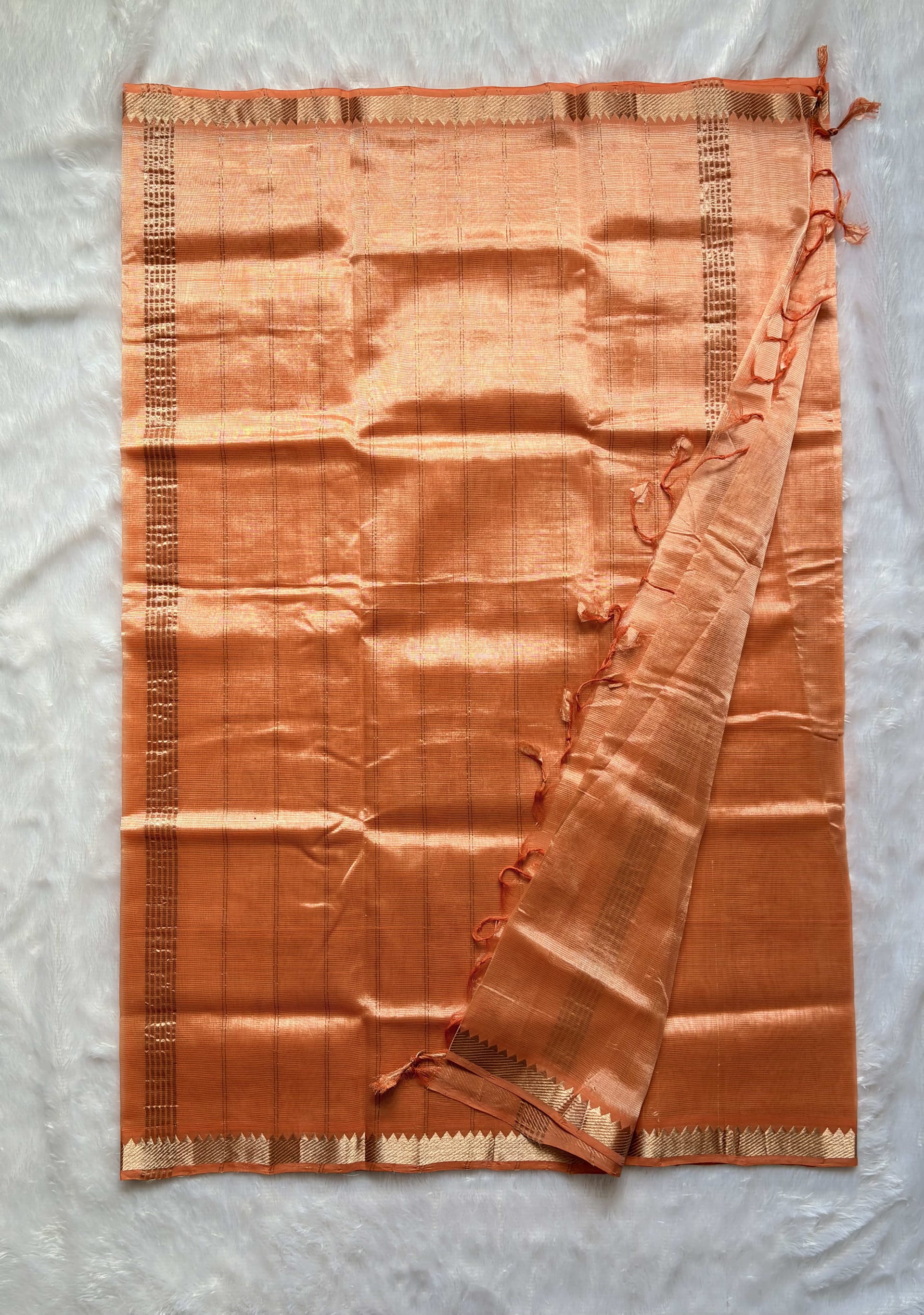 Mangalagiri Pattu Sarees 50mm border Peach — Pink/Peach Mangalagiri Silk saree