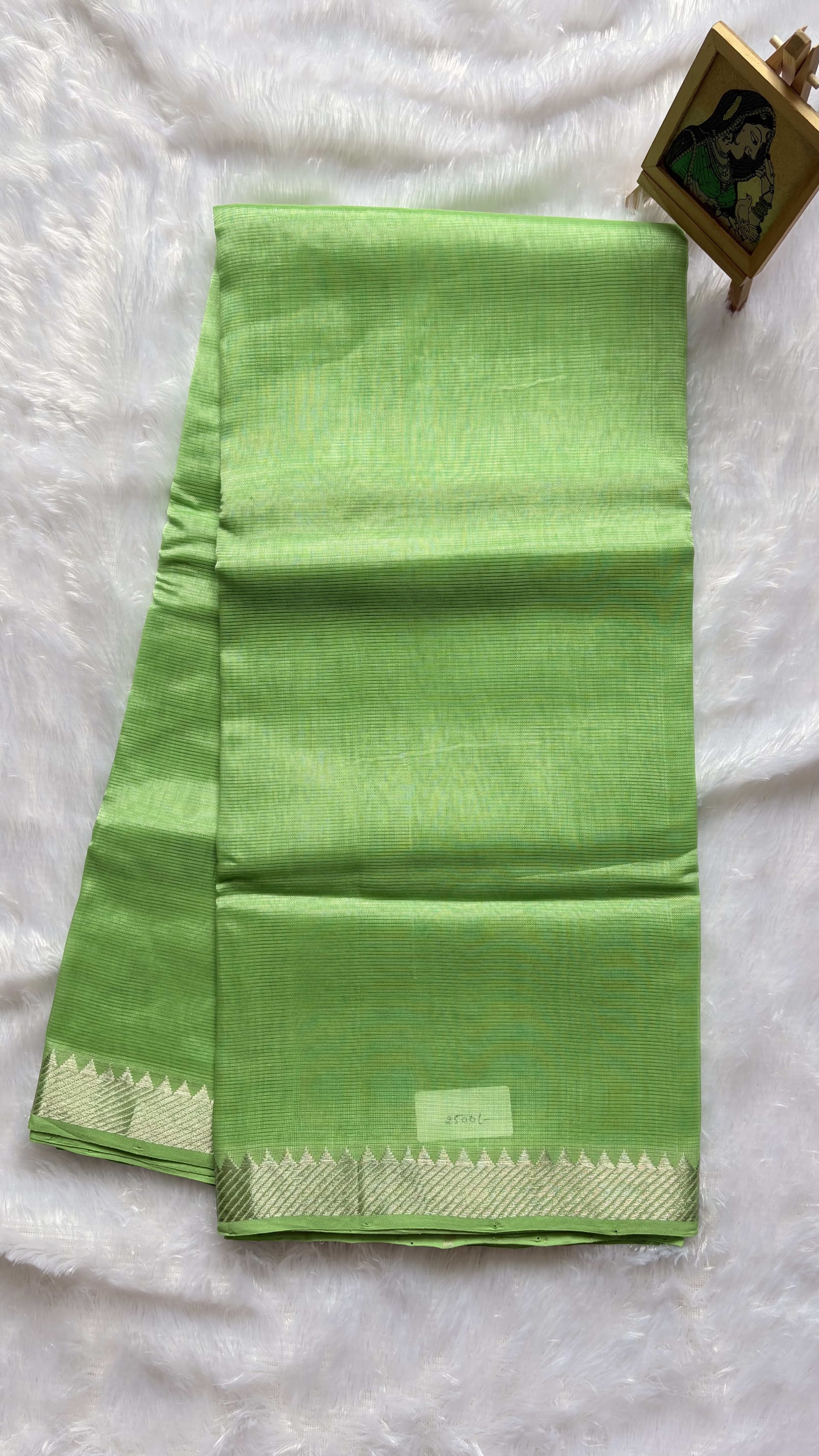 Mangalagiri Pattu Sarees 50mm border Pista green — Green Mangalagiri Silk saree
