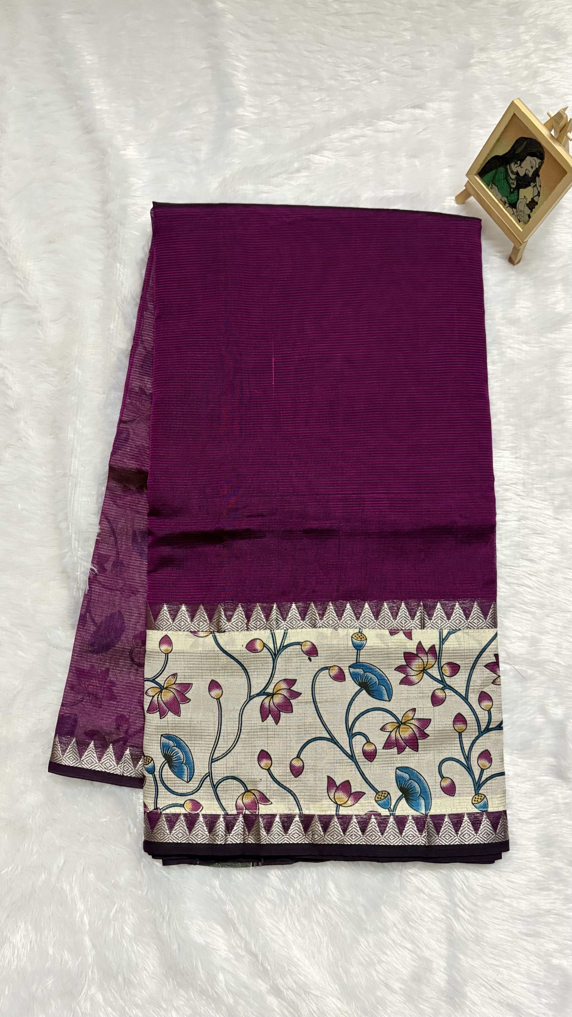 Mangalagiri Pattu Sarees with gap border Kalamkari Wine — Wine/Magenta Mangalagiri Cotton Silk saree