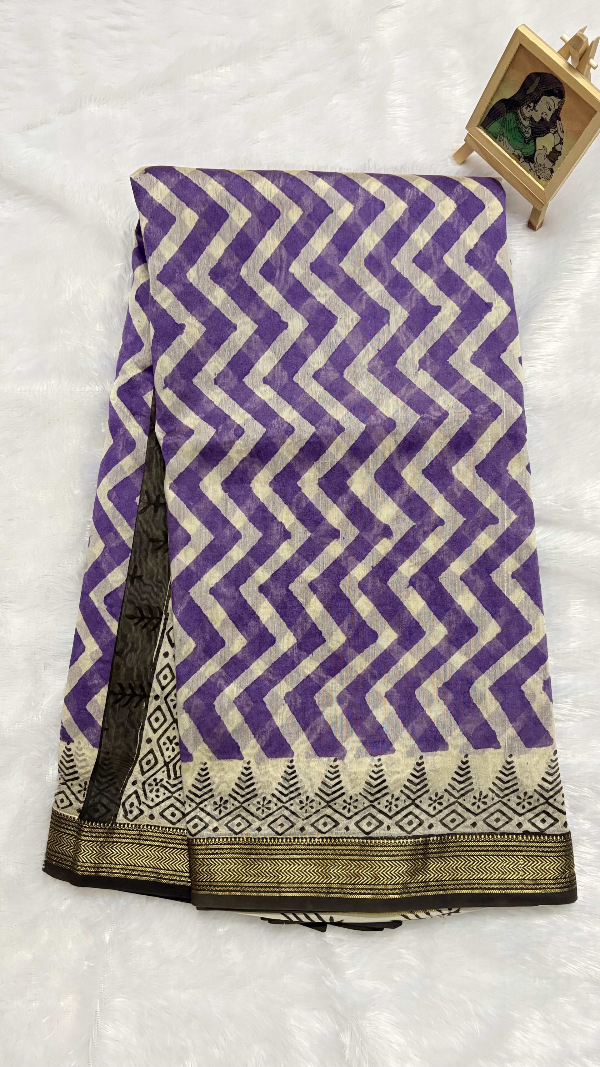 Pure Maheshwari cotton silk saree with block prints Lavender triangle — Purple/Lavender Maheshwari Cotton Silk saree