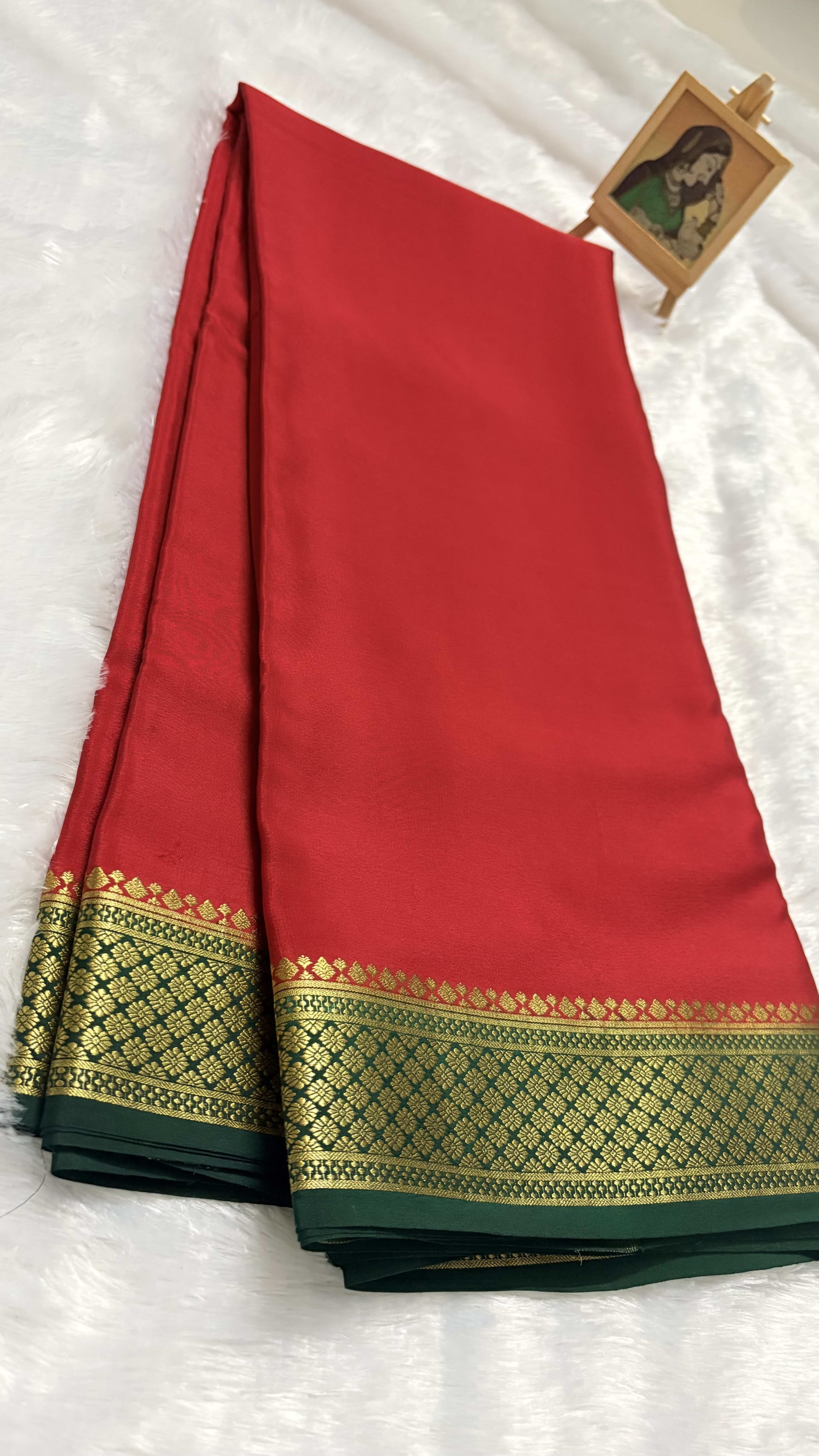 Pure Mysore crepe silk saree Red and bottle green — Red/Maroon Mysore Silk Mysore Silk saree