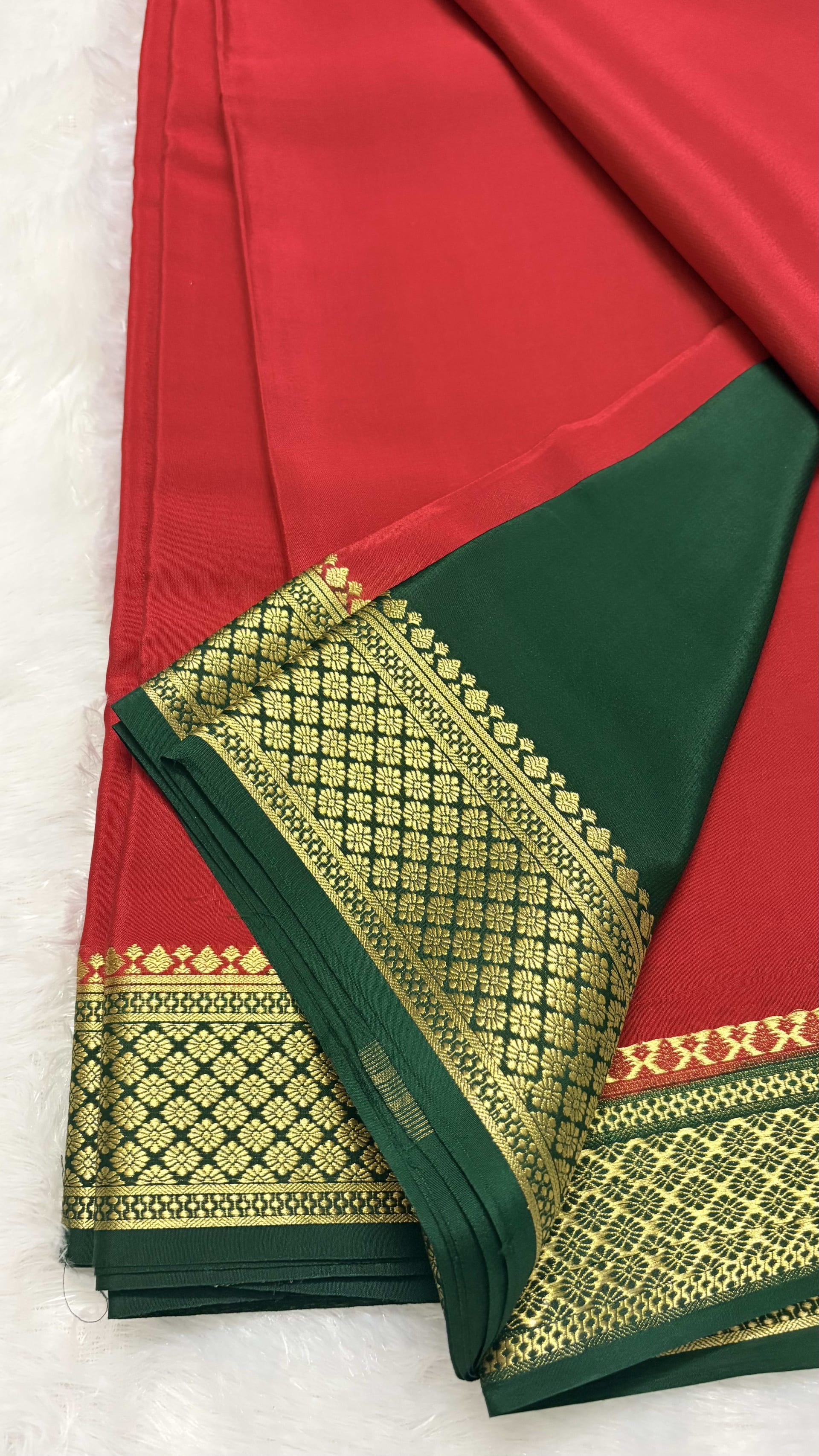 Pure Mysore crepe silk saree Red and bottle green — Red/Maroon Mysore Silk Mysore Silk saree