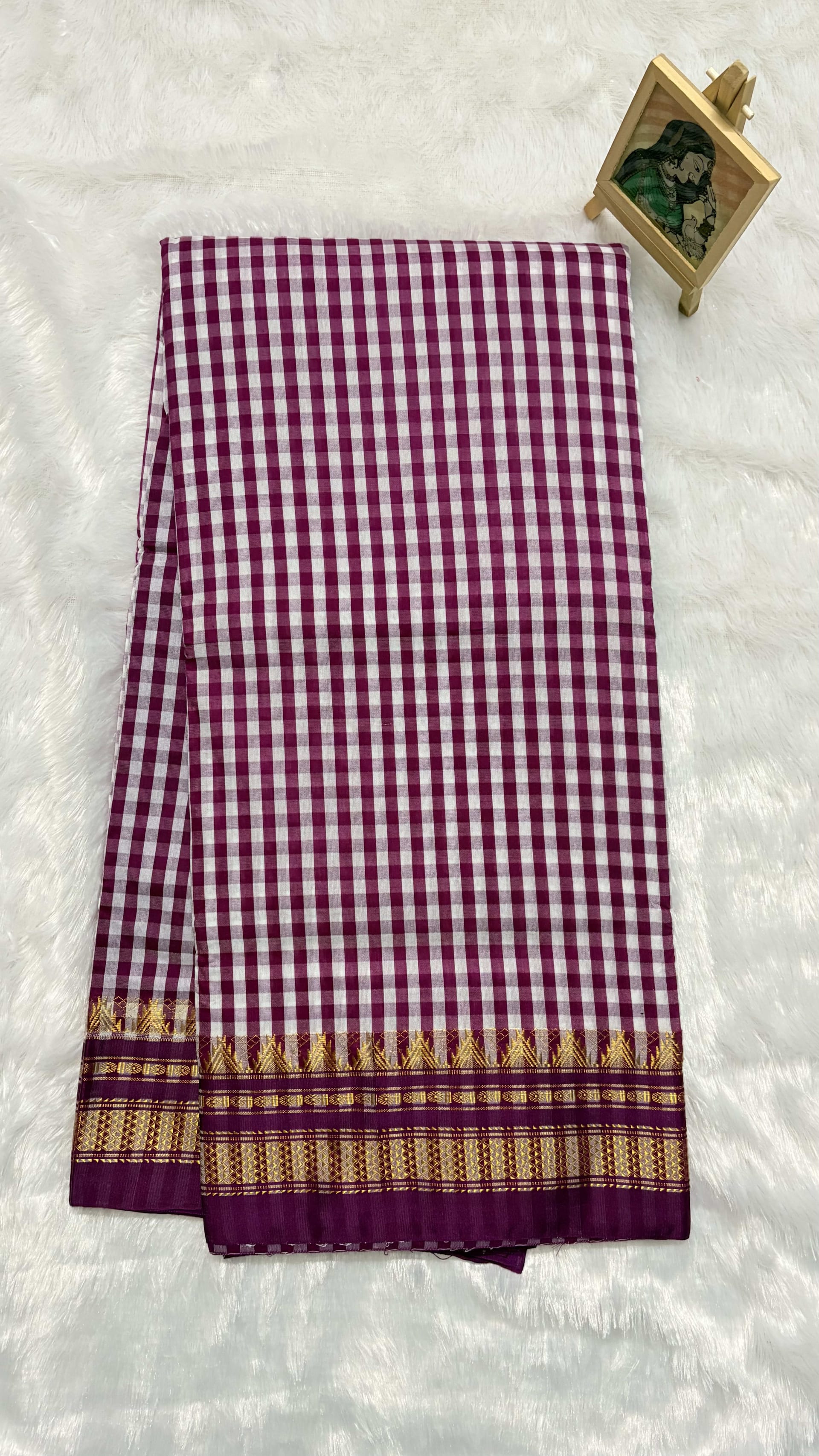 Ilkal Tam Tam Checks cotton silk saree Magenta — Wine/Magenta Chanderi Cotton Silk saree