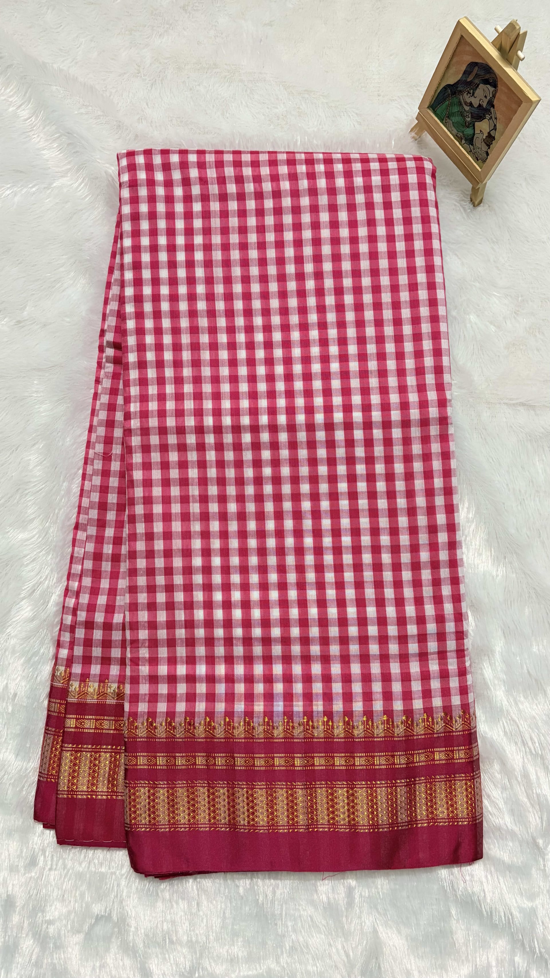 Ilkal Tam Tam Checks cotton silk saree Baby Pink — Pink/Peach Chanderi Cotton Silk saree