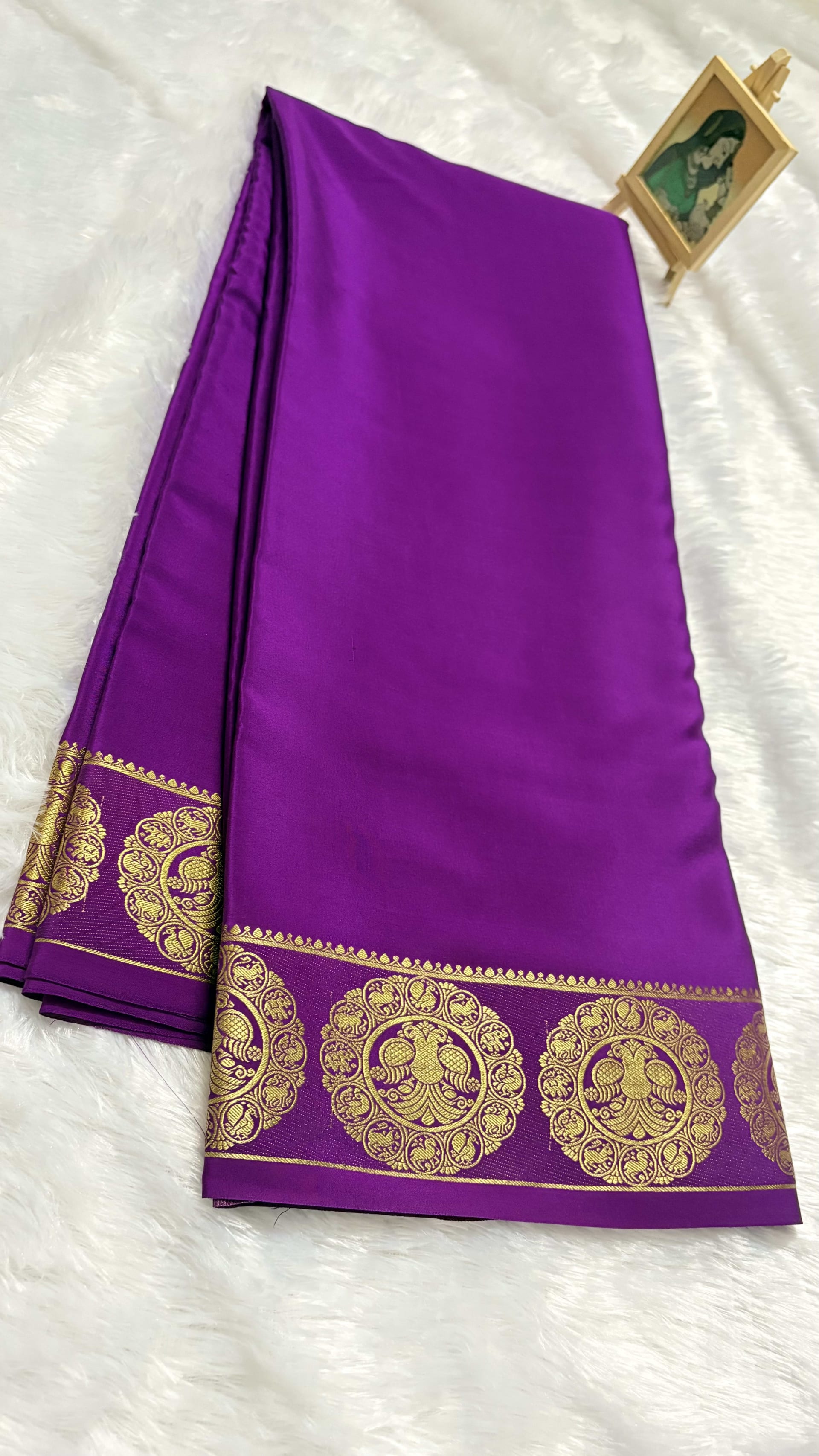 Pure Mysore crepe silk saree with Gandaberunda border Magenta- 120gsm — Wine/Magenta Mysore Silk Mysore Silk saree