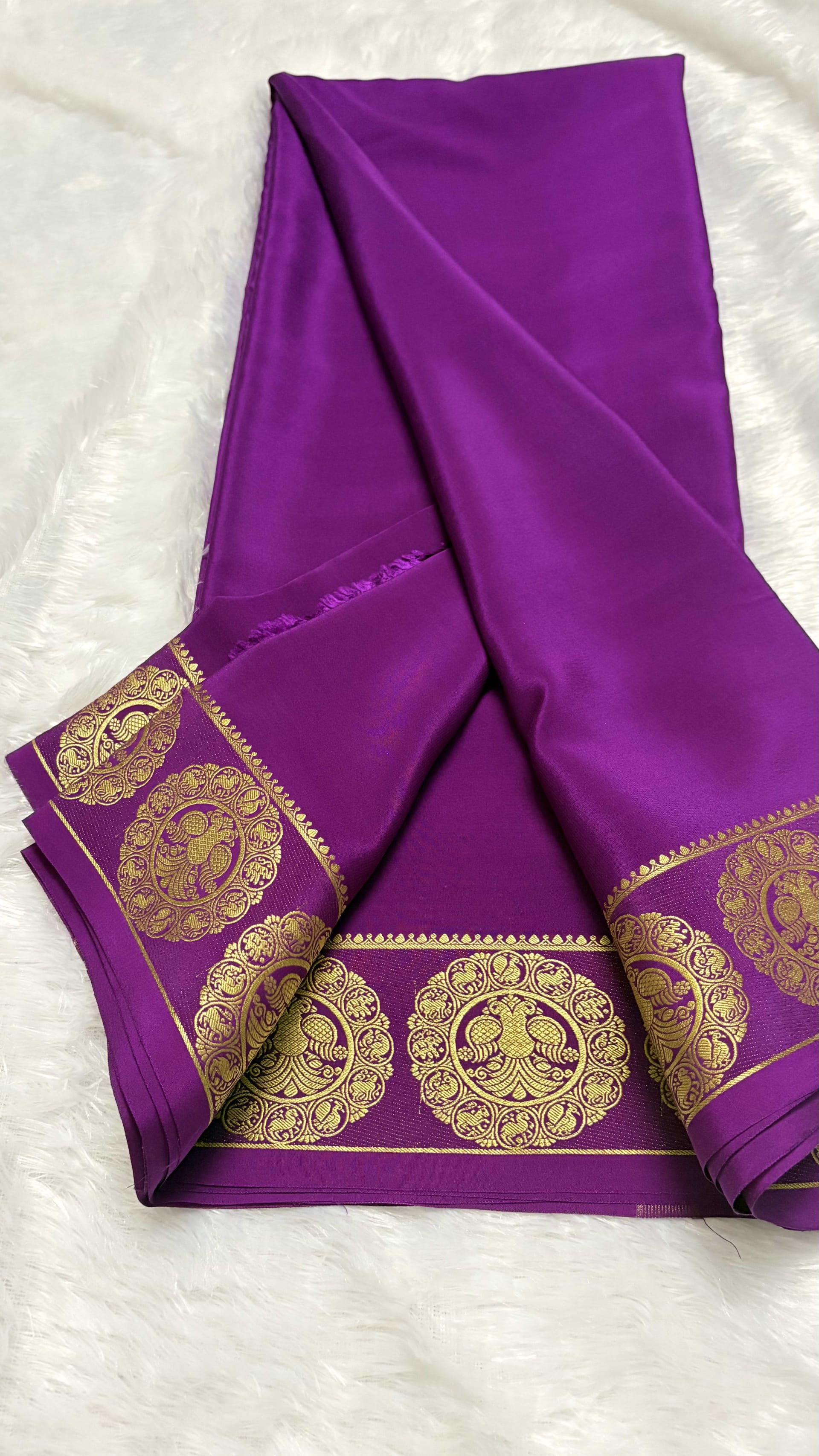 Pure Mysore crepe silk saree with Gandaberunda border Magenta- 120gsm — Wine/Magenta Mysore Silk Mysore Silk saree