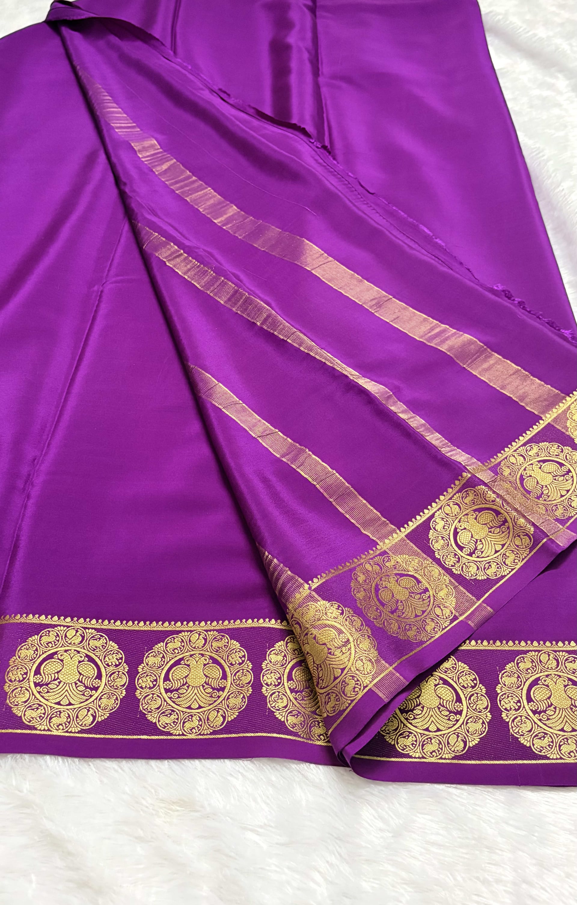 Pure Mysore crepe silk saree with Gandaberunda border Magenta- 120gsm — Wine/Magenta Mysore Silk Mysore Silk saree