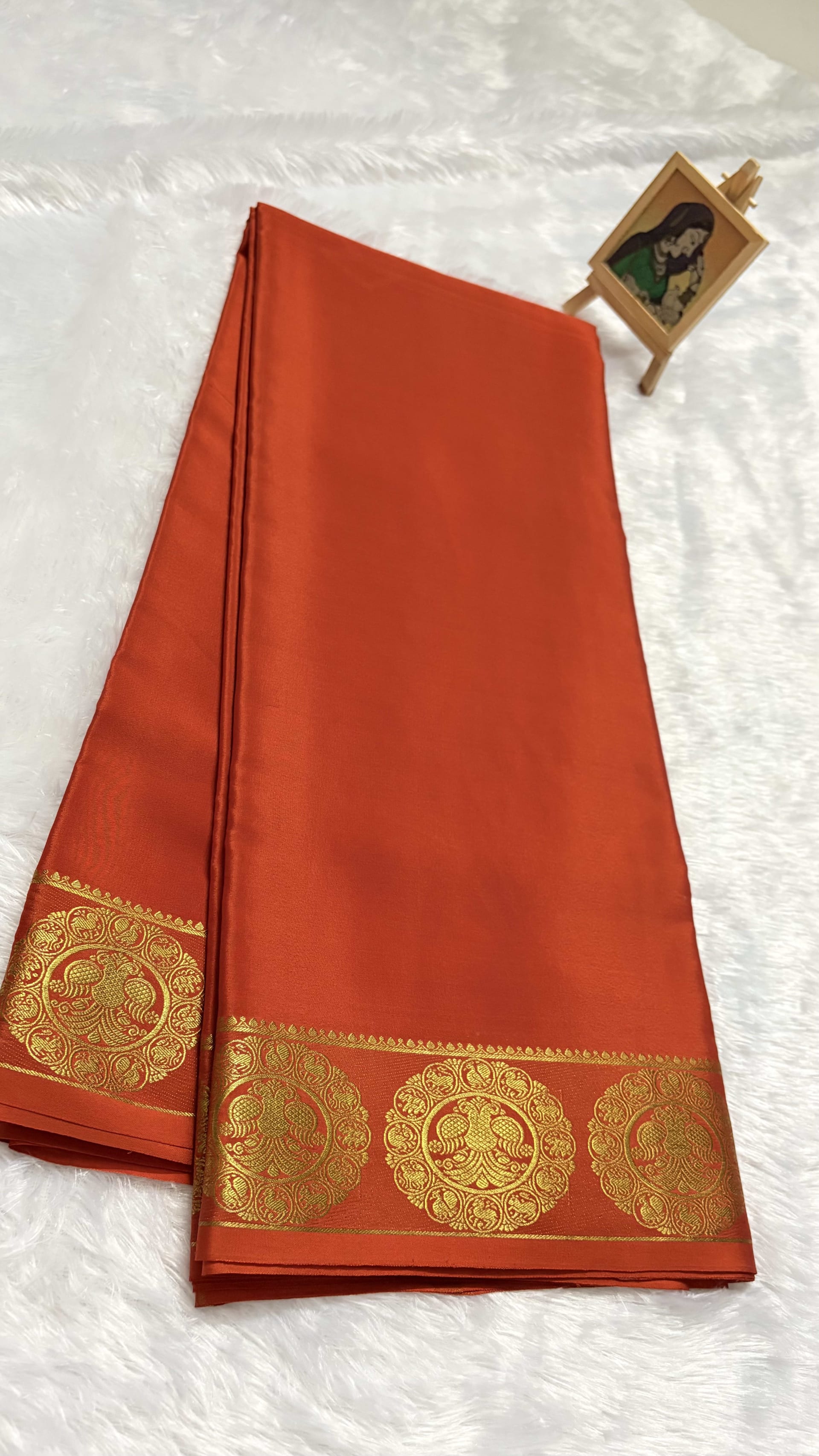 Pure Mysore crepe silk saree with Gandaberunda border Orange - 120gsm — Orange Mysore Silk Mysore Silk saree