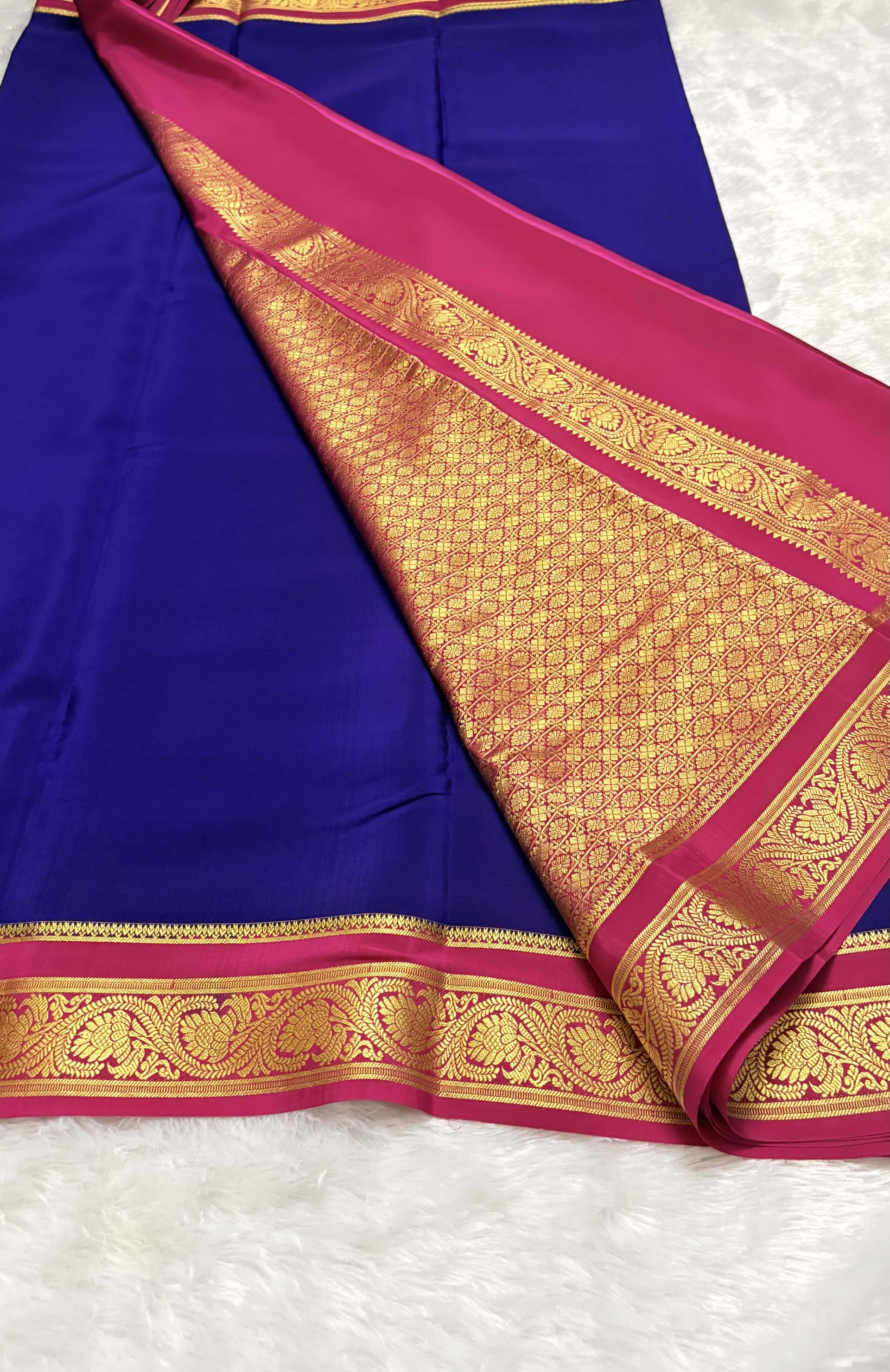 Pure Mysore crepe silk saree with Rich Pallu Purple and Pink - 120gsm — Purple/Lavender Mysore Silk Mysore Silk saree